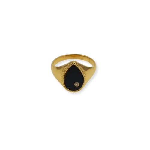 Adriana Pappas Designs Women's Gold / Black Teardrop Ring - Black In Multi