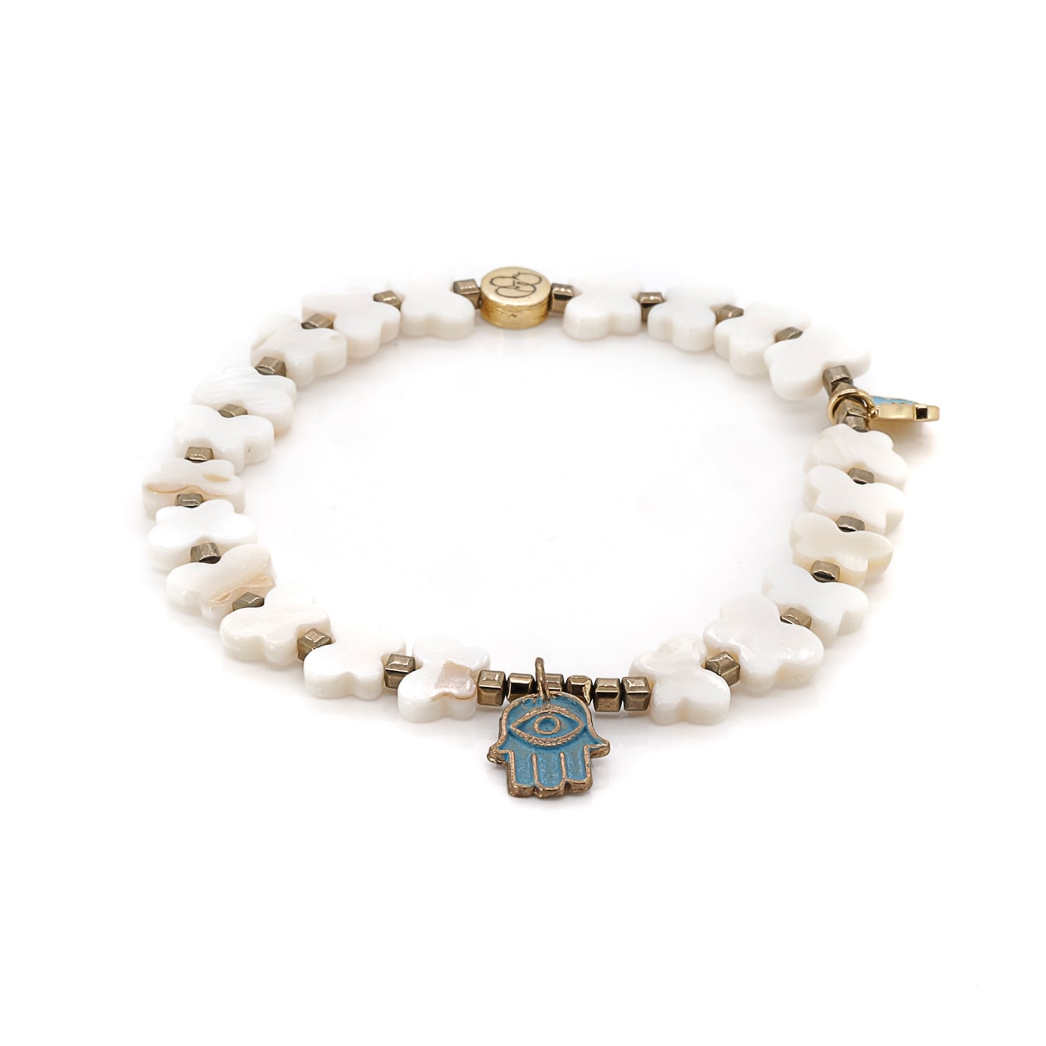 Women’s Blue / White / Gold Hamsa Hand Butterfly Beaded Pearl Anklet - White Ebru Jewelry