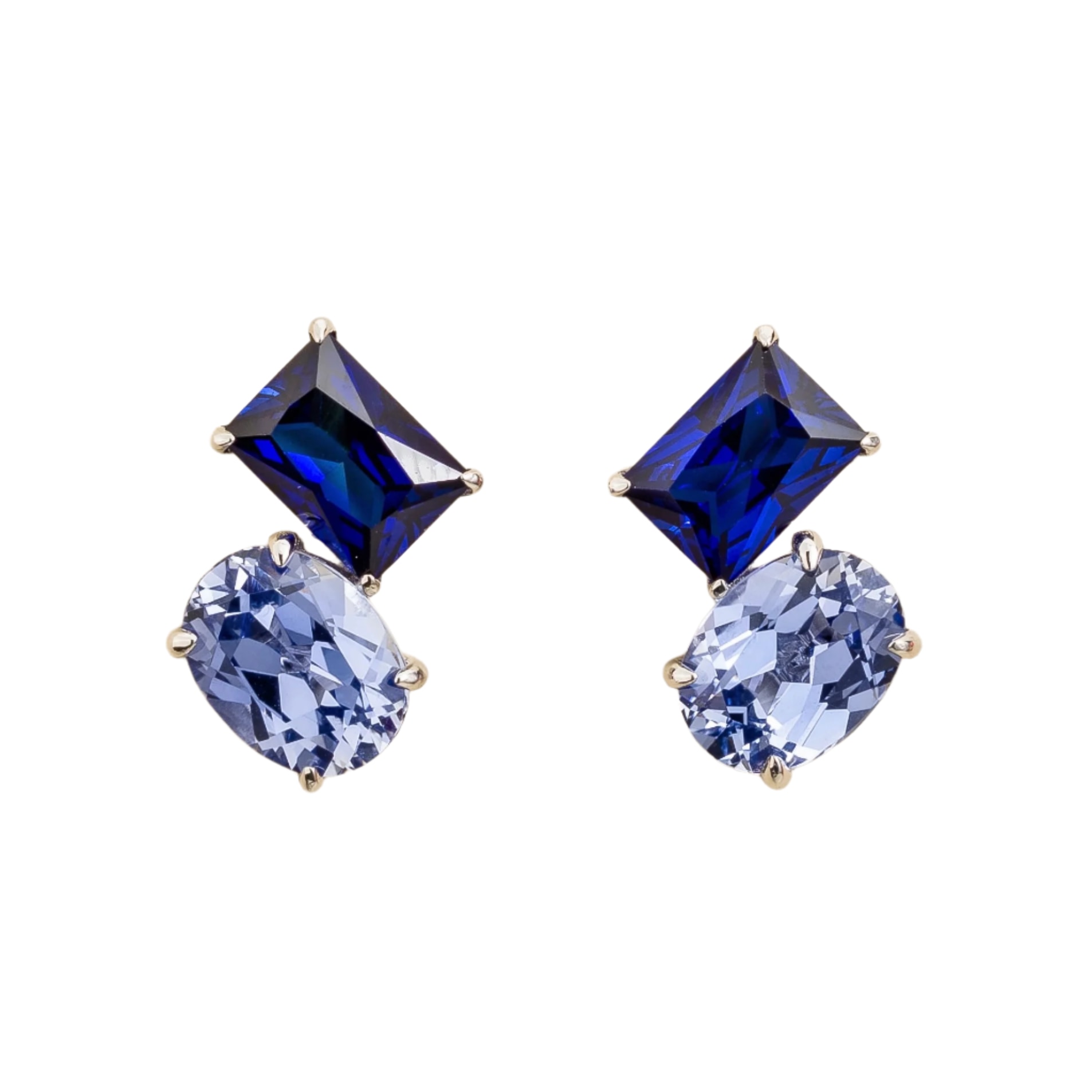 Juvetti Women's White / Silver / Blue Buchon White Gold Earrings Set With Blue Sapphire