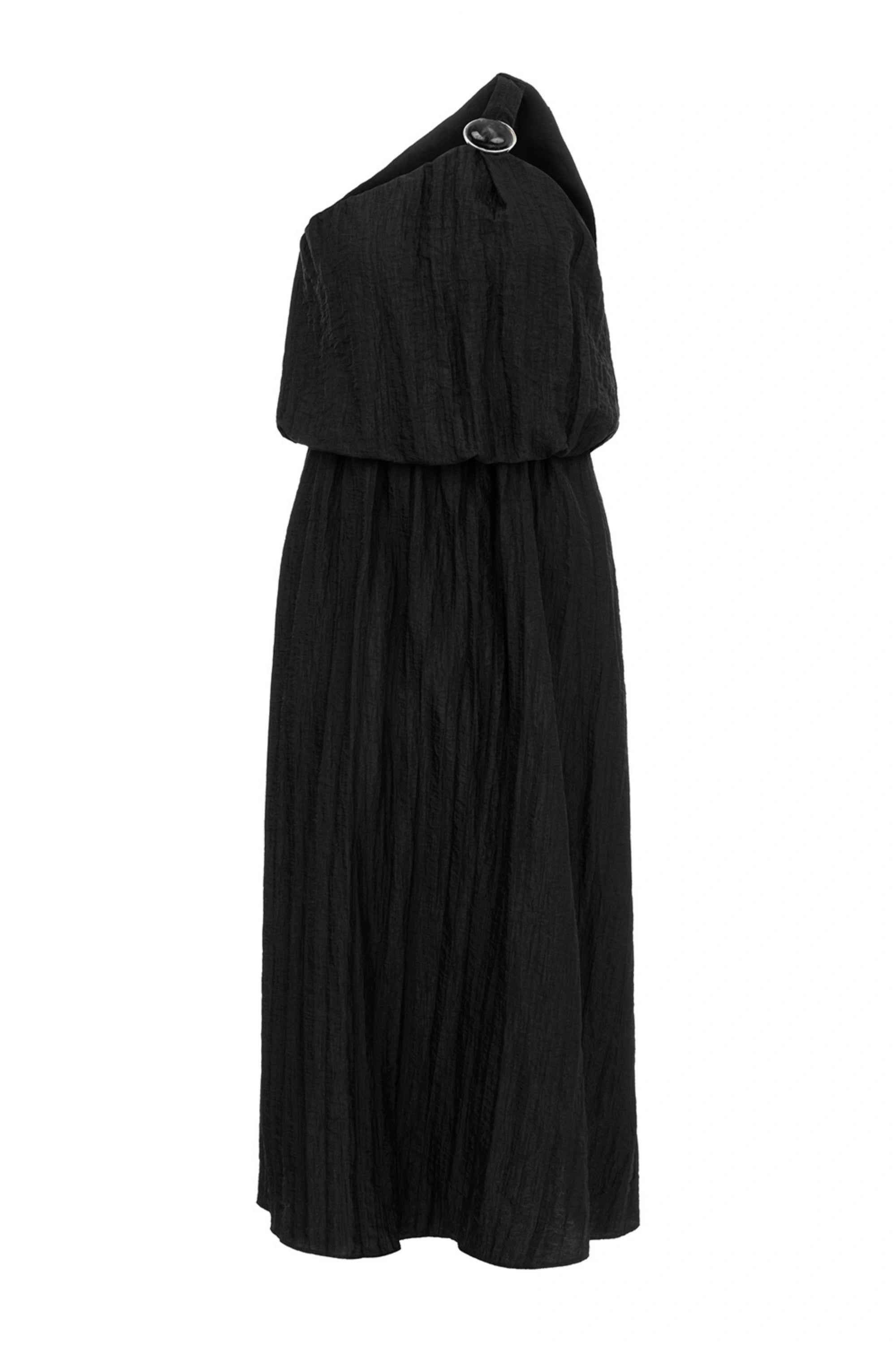 Nocturne Women's One Sleeve Dress With Accessory Detail-black