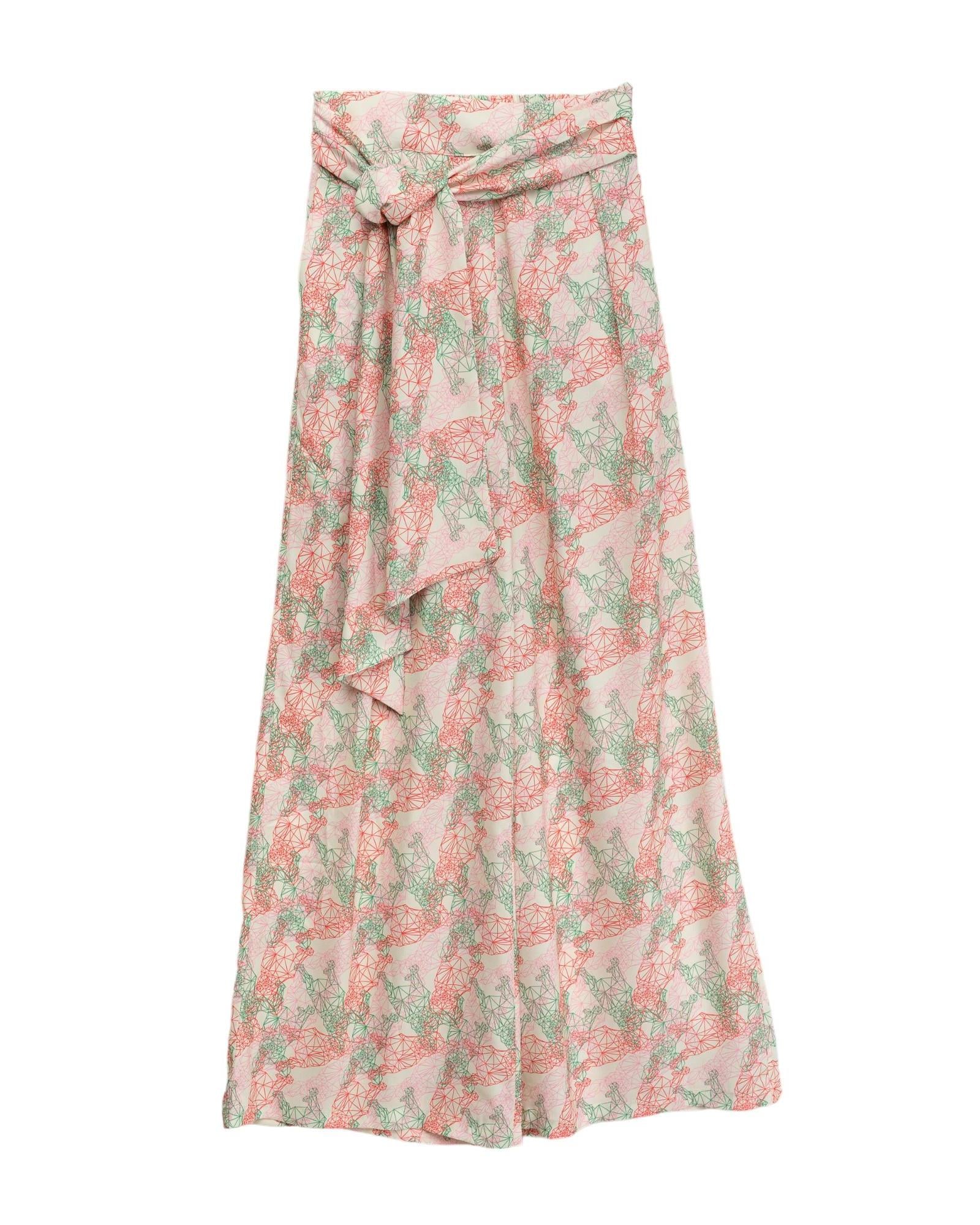 Dolores Promesas Women's Flare Leg Fluid Trousers With Tula Print In Green/pink