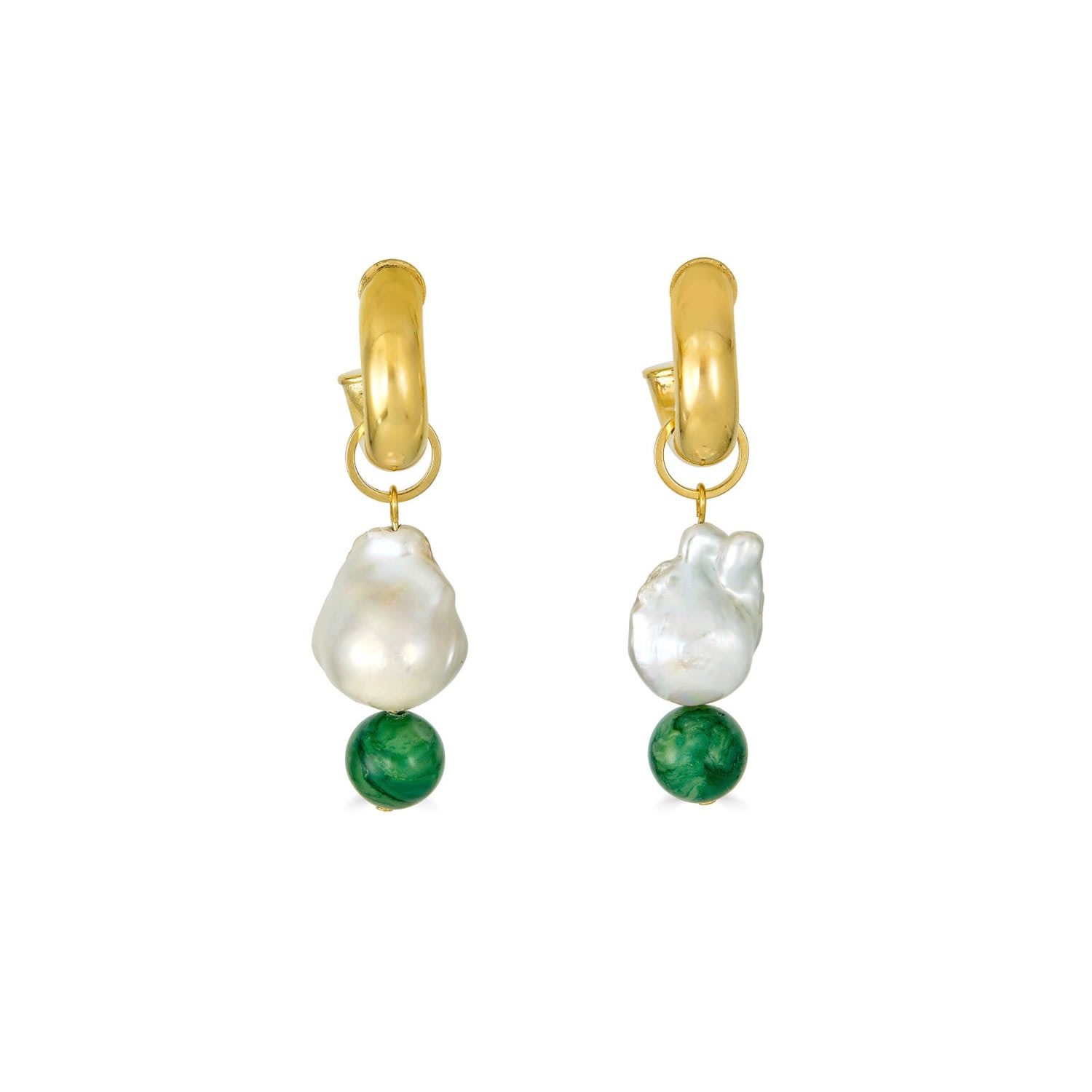 Women’s White / Green / Gold Delmar Baroque Pearl And African Jade Earrings Rodela