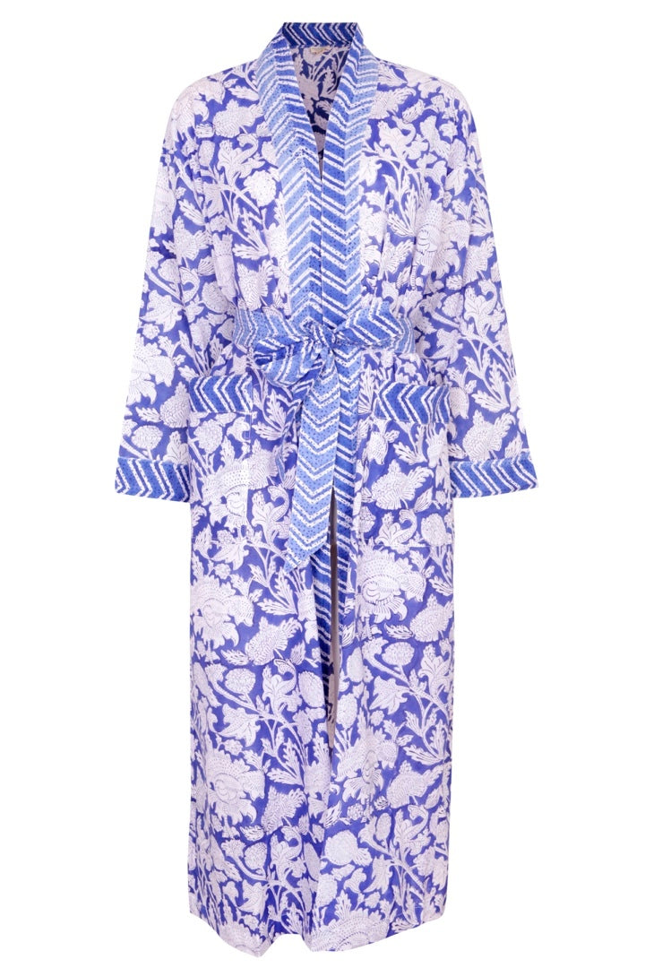 Nologo-chic Women's Blue / White Hand Printed Cotton Kimono Robe -  China Blue In Blue/white