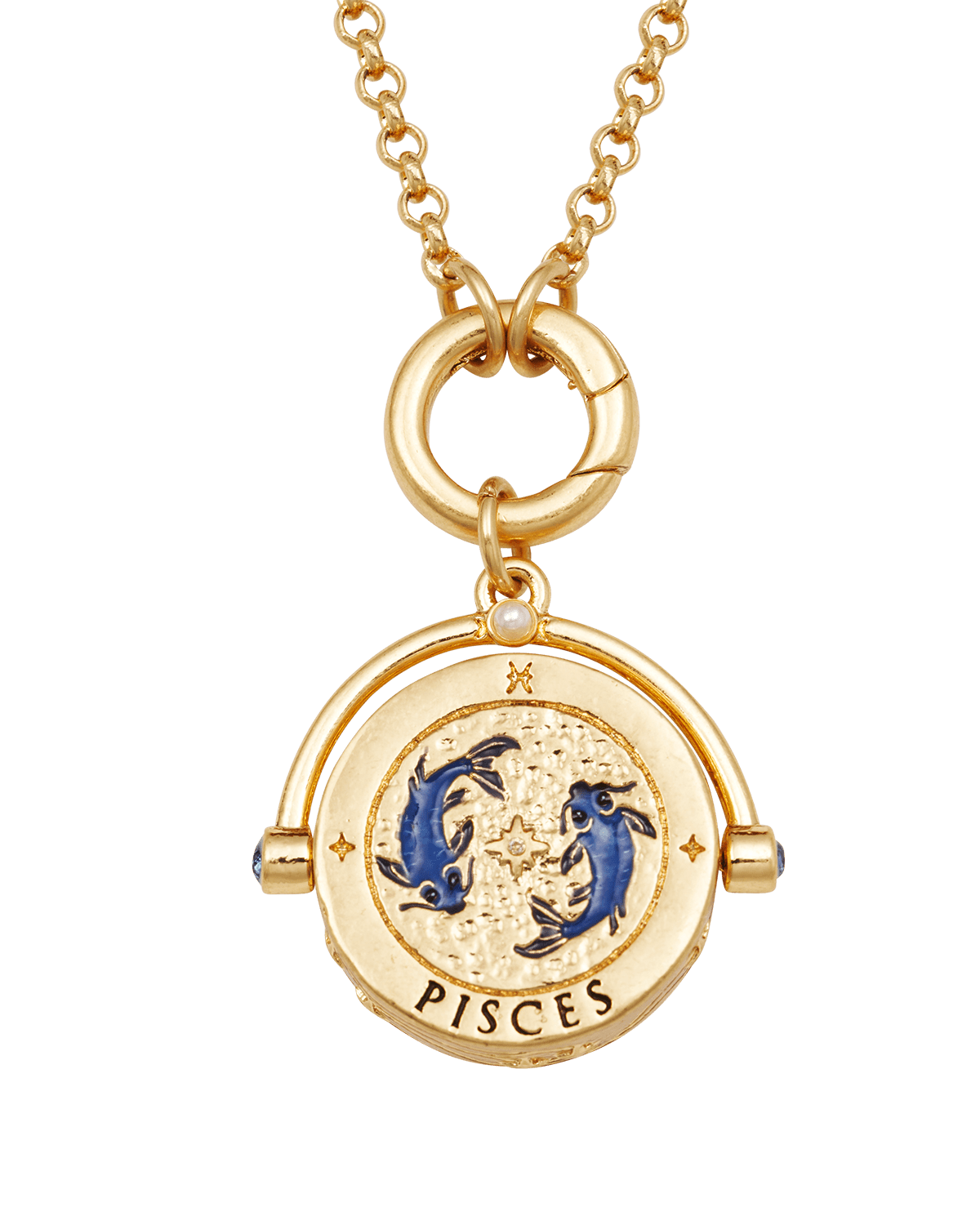 Fable England Women's Pisces Zodiac Spinner Necklace In Gold