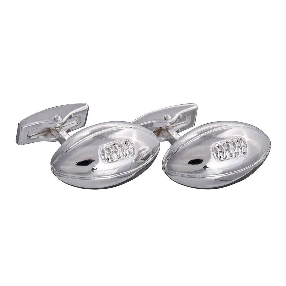 Gresham Blake Men's Silver Rugby Ball Cufflinks