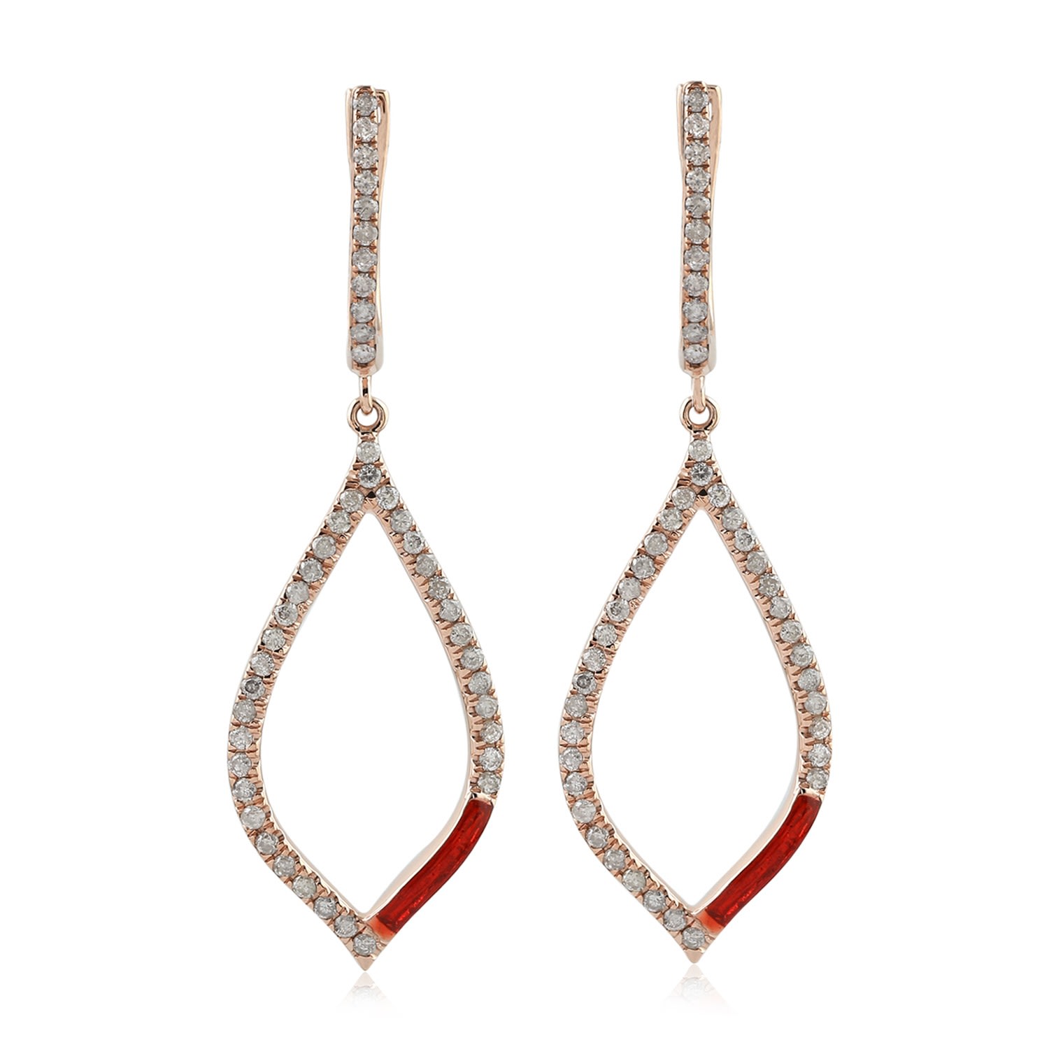 Artisan Women's Rose Gold / White Statement Diamond & Enamel Dangle Earrings In 14k Rose Gold In Metallic