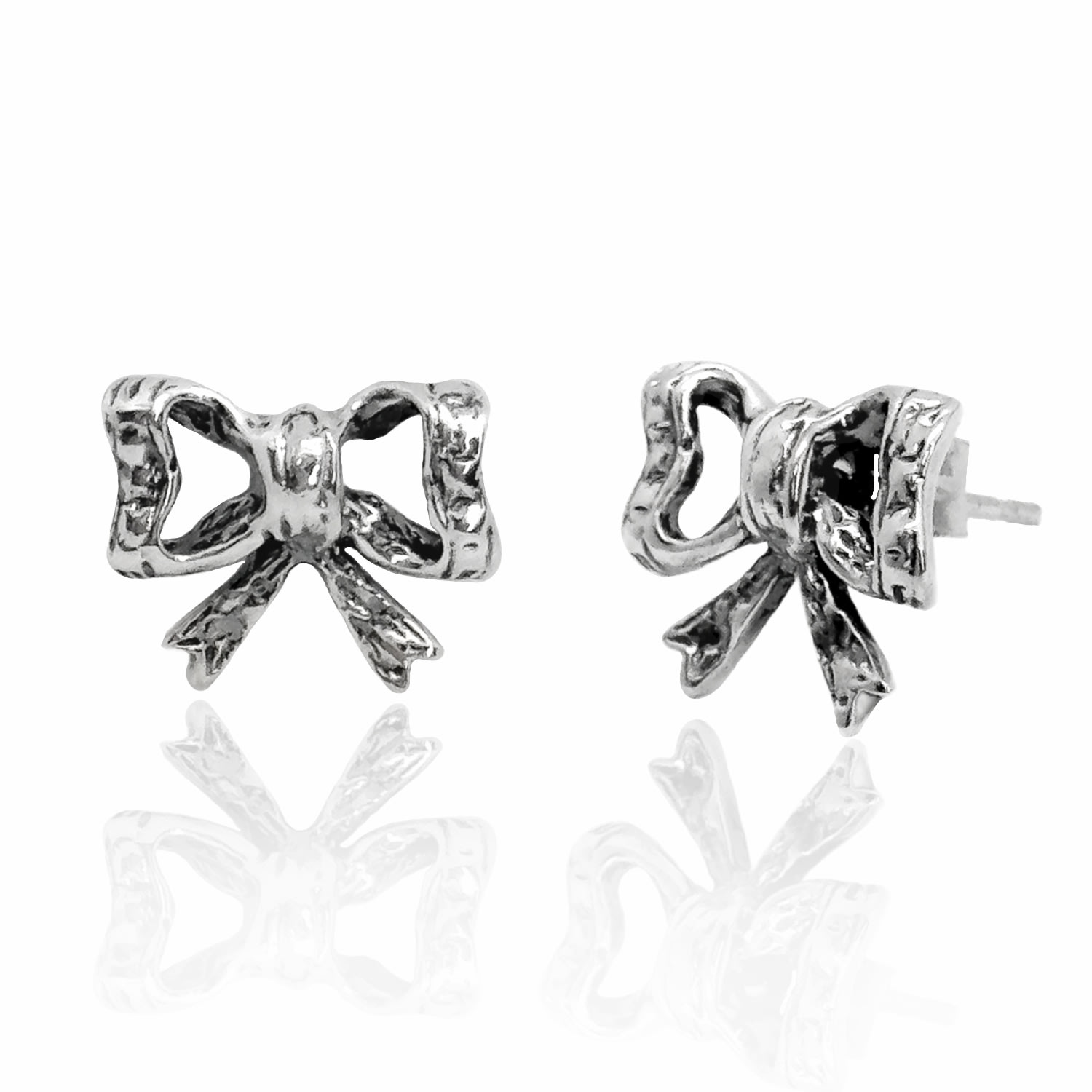Unaloe Women's Silver Bow Earrings With Segmented Details