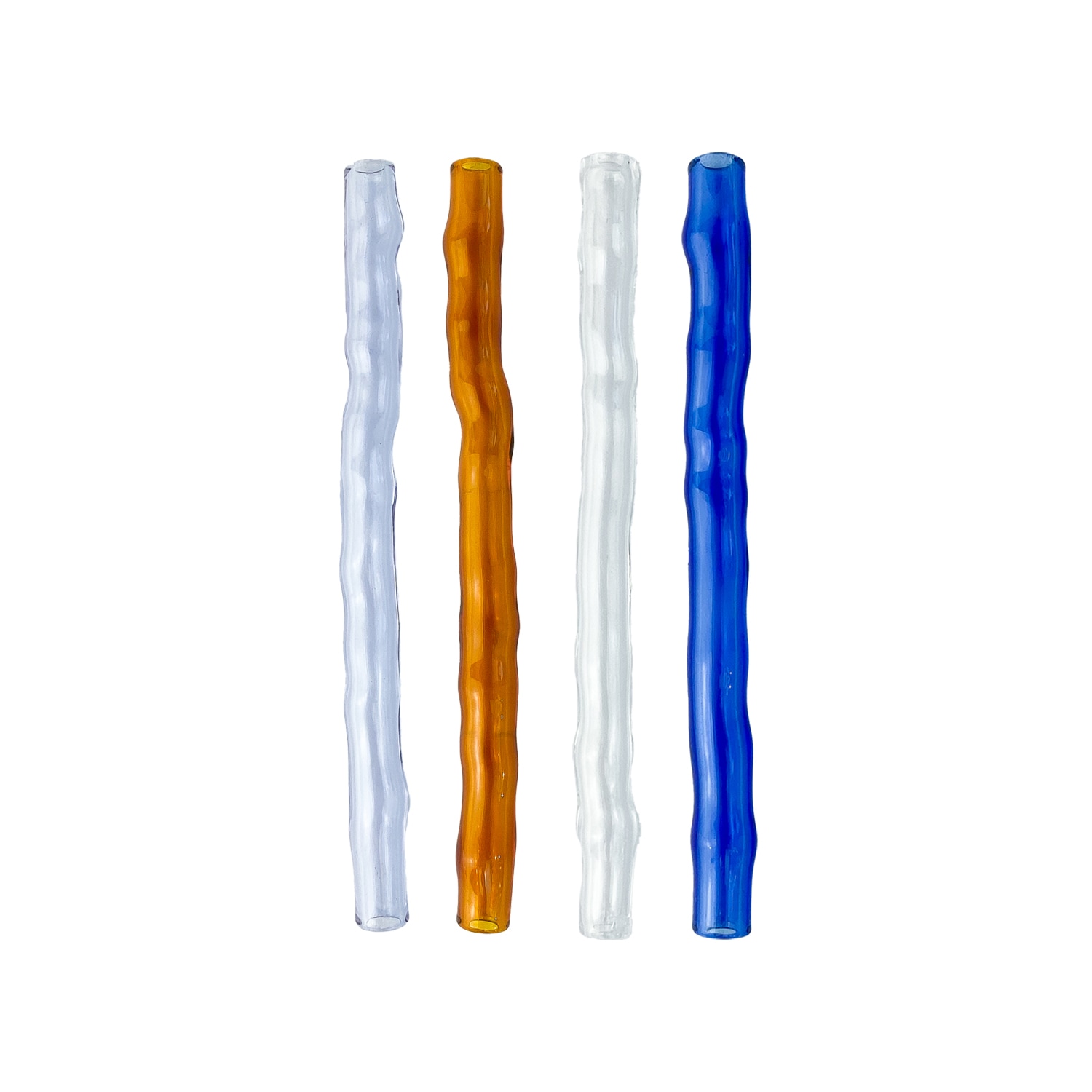 Karen Kriegel Yellow / Orange / Blue Wavy Cocktail Drinking Straw - Set Of Four - Assorted Colors
