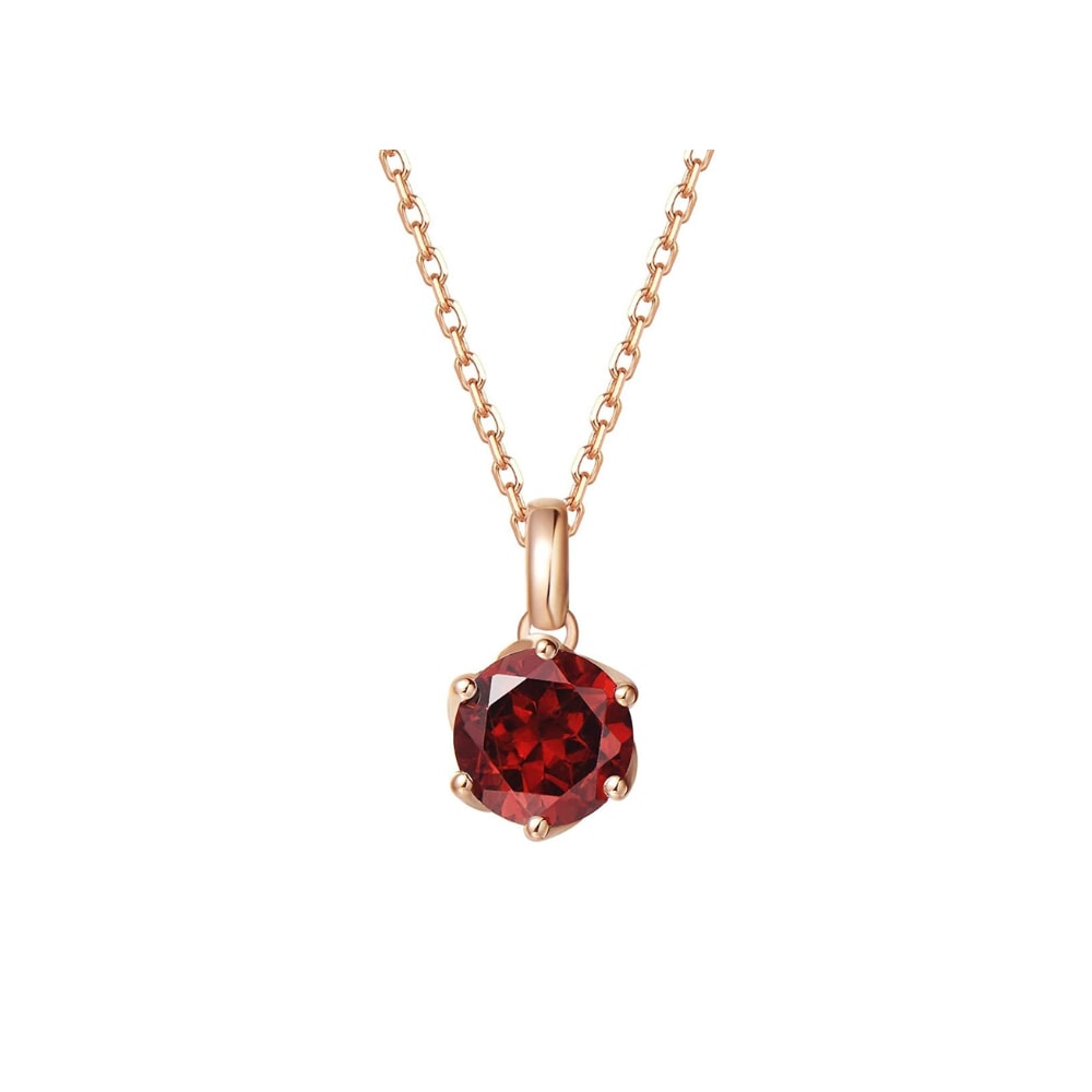 Fanci Me Women's  Round Red Garnet Solid Rose Gold Necklace - Red & Rose Gold
