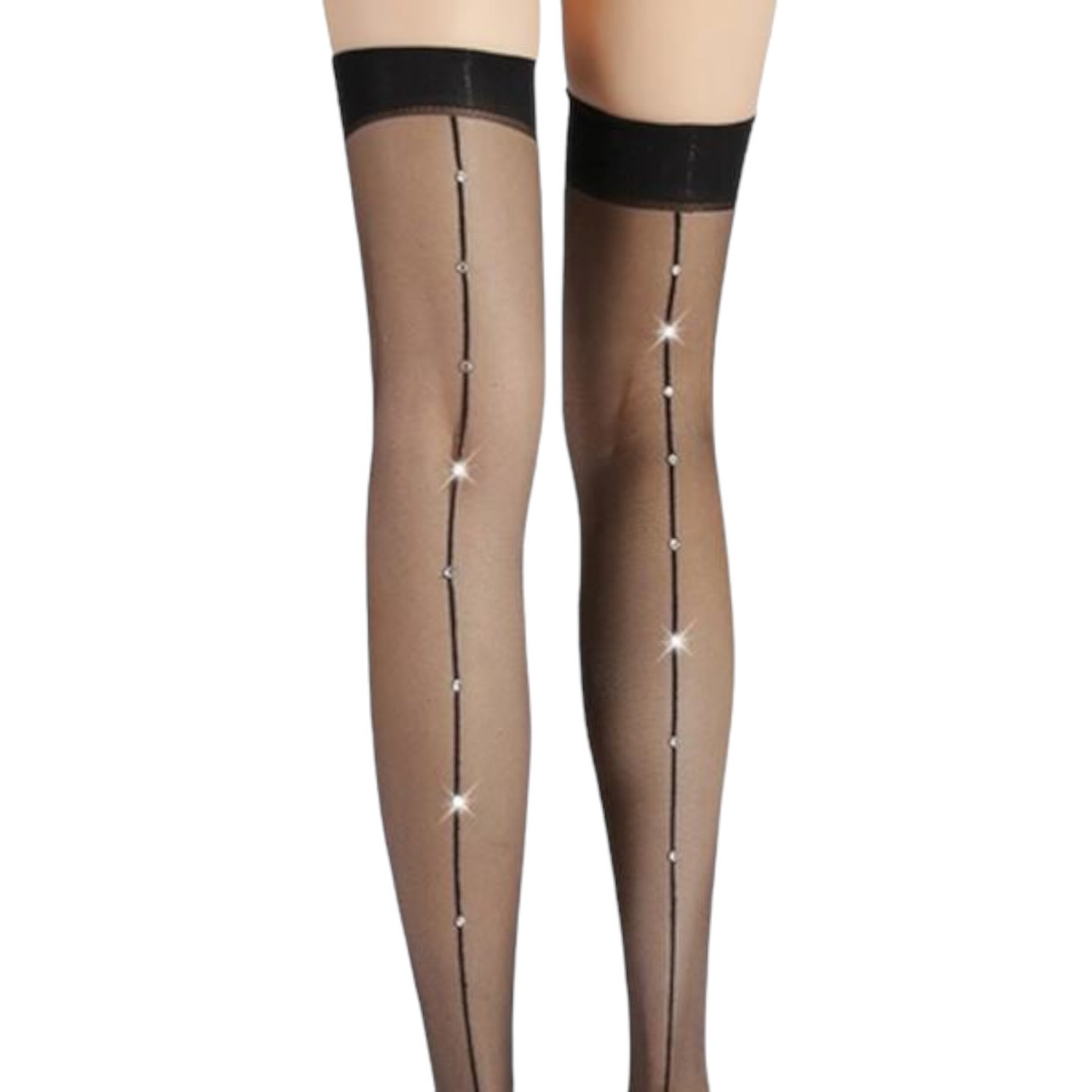 Women’s Glitter Seam Thigh High Socks - Black One Size High Heel Jungle by Kathryn Eisman