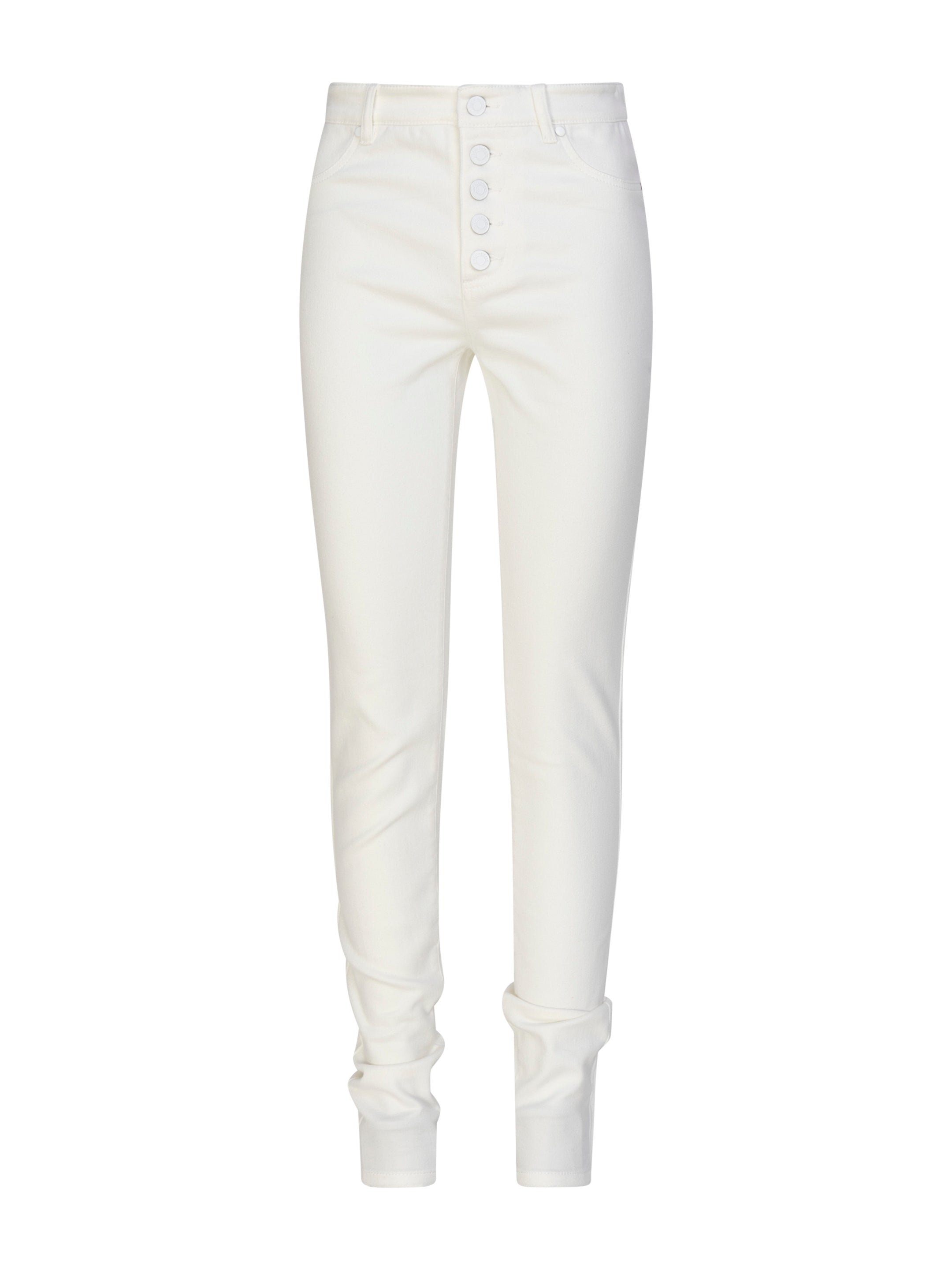 Circular Path Button Fly Skinny Jean - White