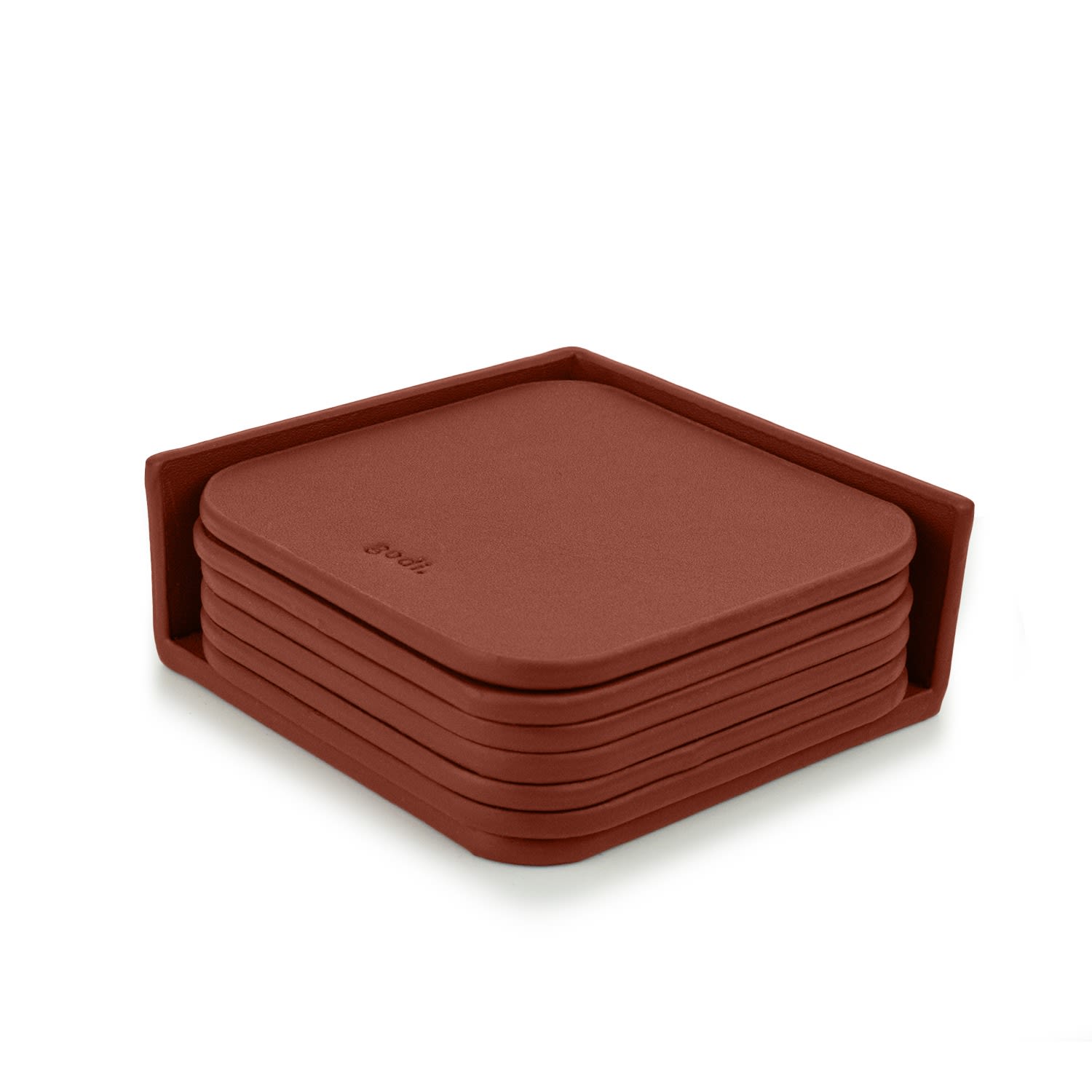 Godi. Rose Gold / Brown Small Leather Coasters - Set Of 6 - Rust Brown In Brown