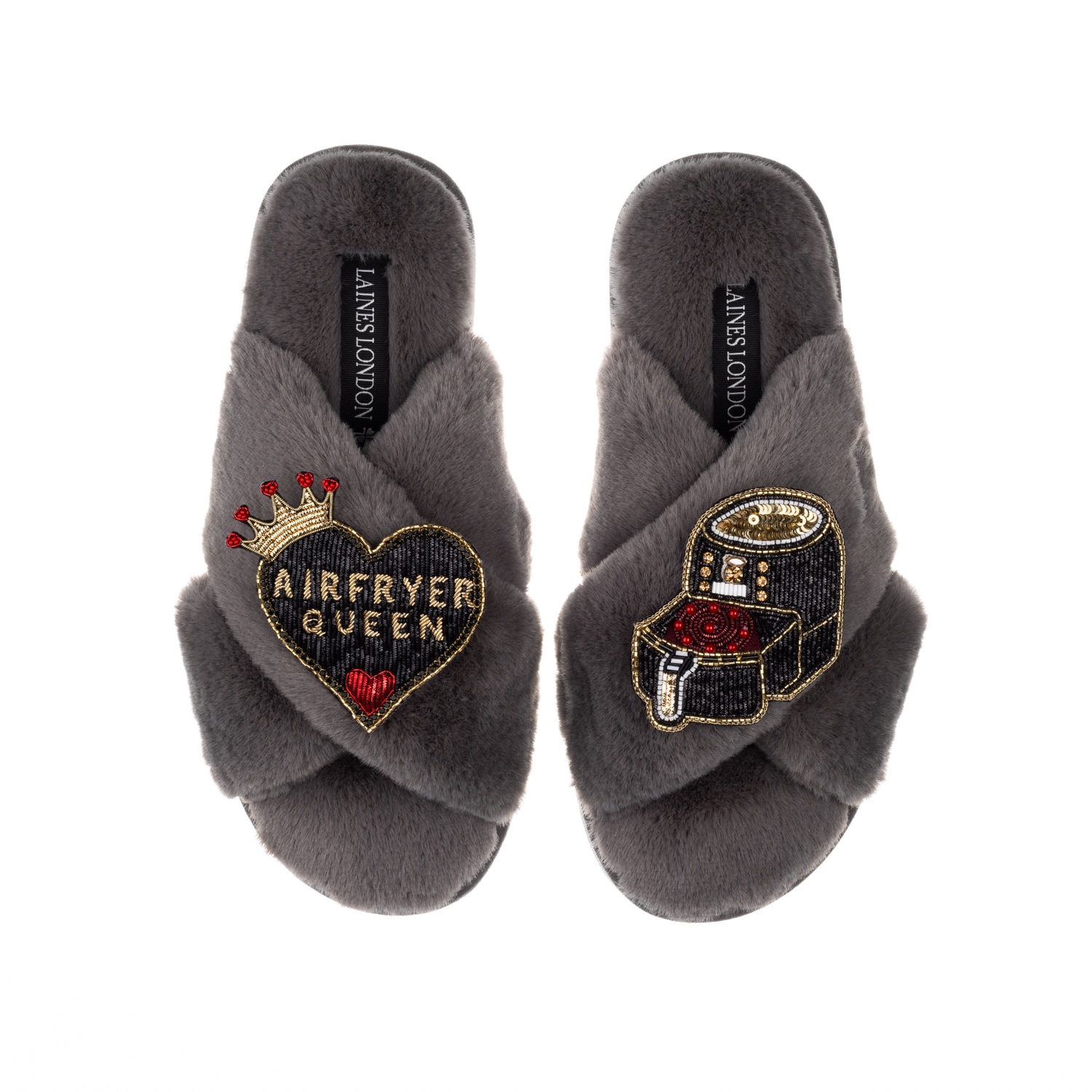 Laines London Women's Classic Laines X Juliet Sears Slippers With Airfryer Queen Brooches - Grey In Grey