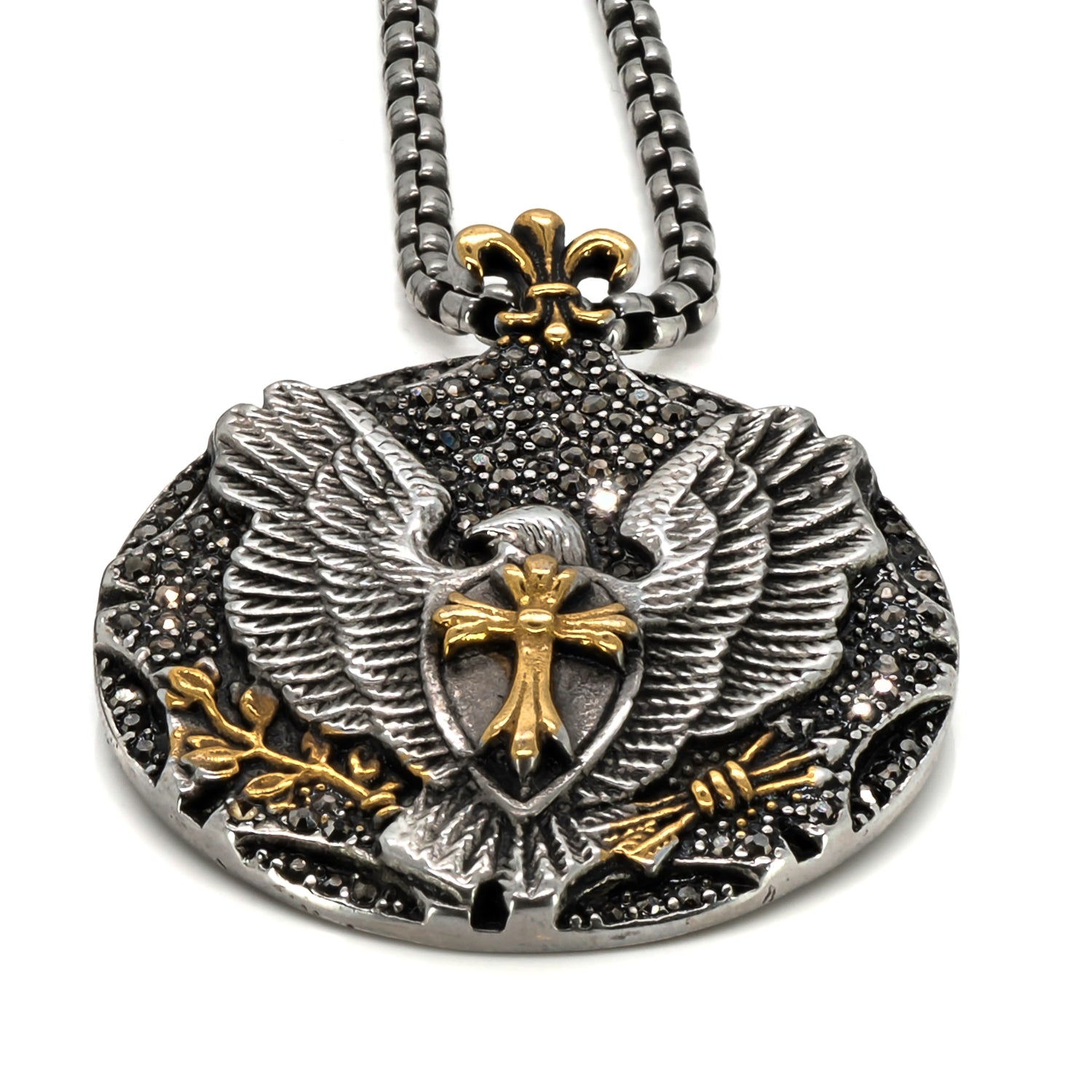 Men’s Gold / Silver Powerful Eagle Spiritual Symbols Silver & Gold Chain Necklace - Silver Ebru Jewelry