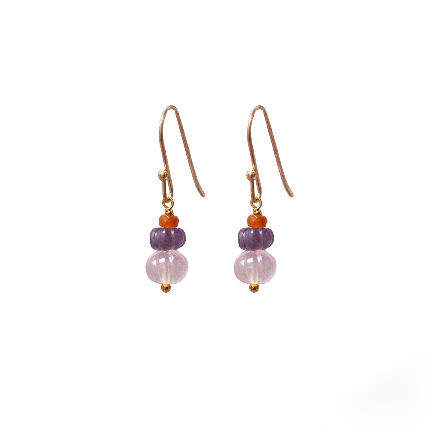 Mirabelle Jewellery Women's Pink Vitality Trio Earrings With Rose Quartz, Amethyst & Fire Opal In Metallic