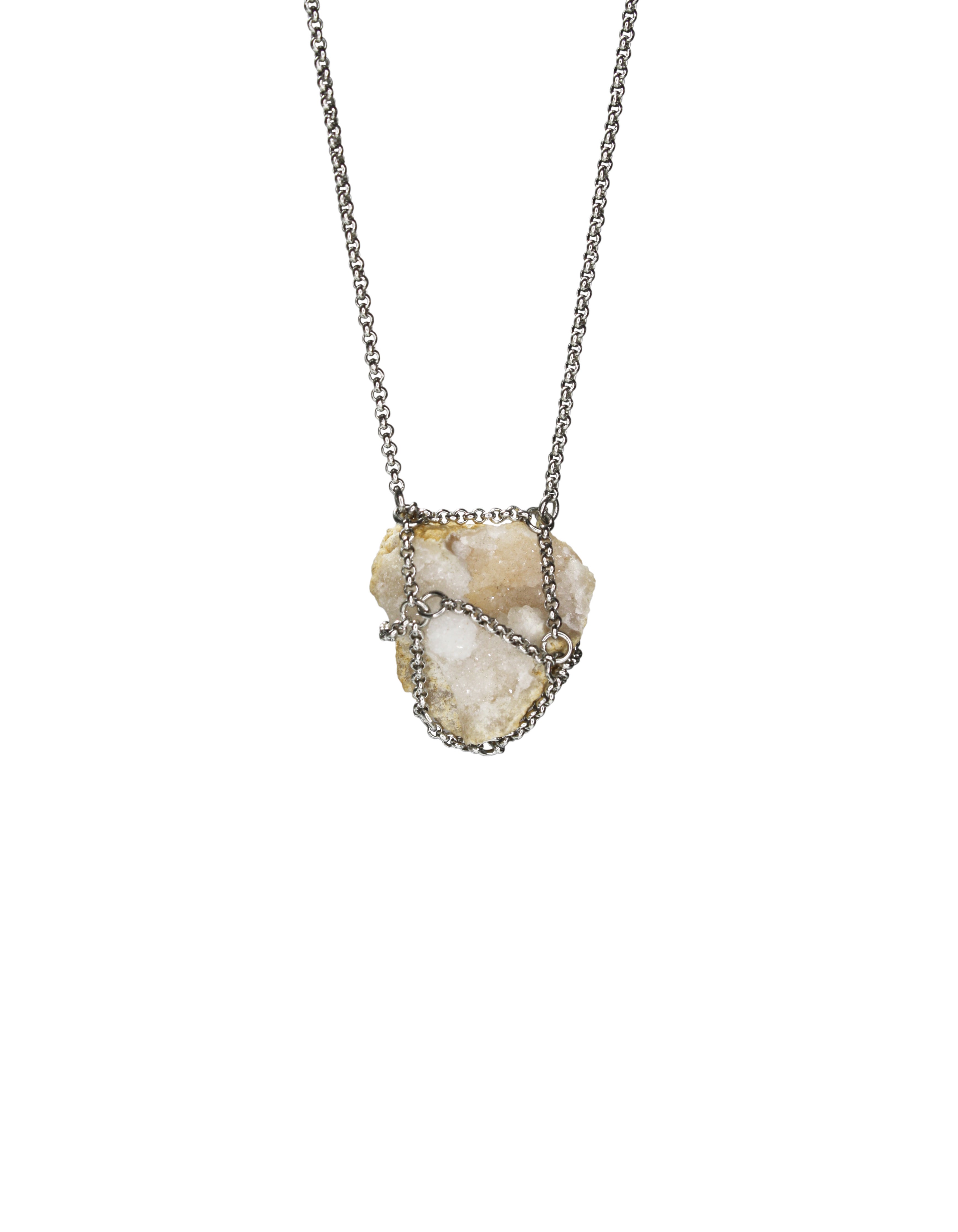 Mhart Women's Silver Caged Druzy Agate Necklace In Gray