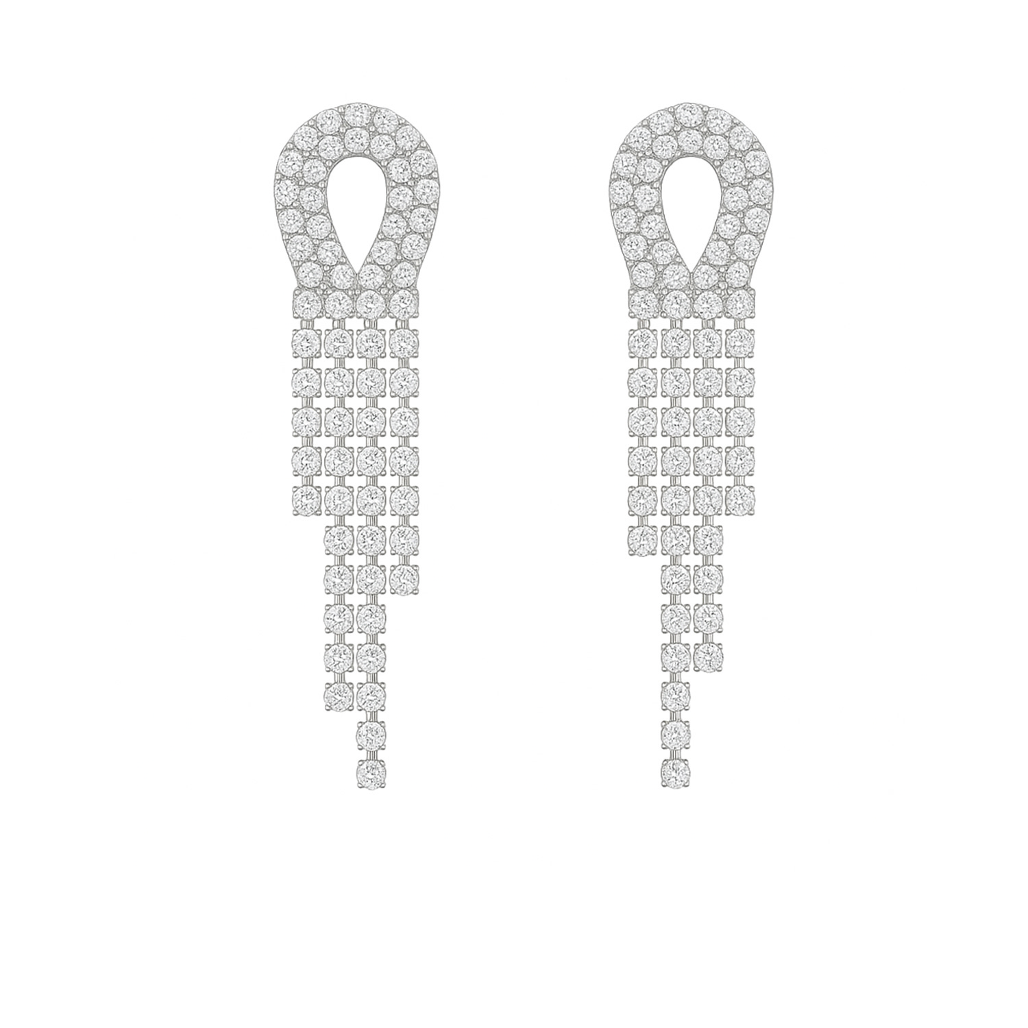 The Gala Women's Silver Teardrop Fringe Crystal Earrings In Silver
