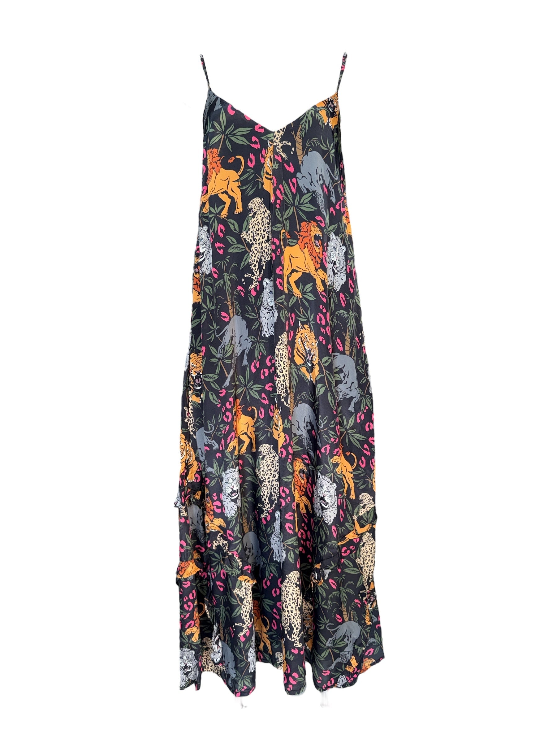 Any Old Iron Women's Green / Black Multicolor Big Cats Ruffle Dress In Green/black