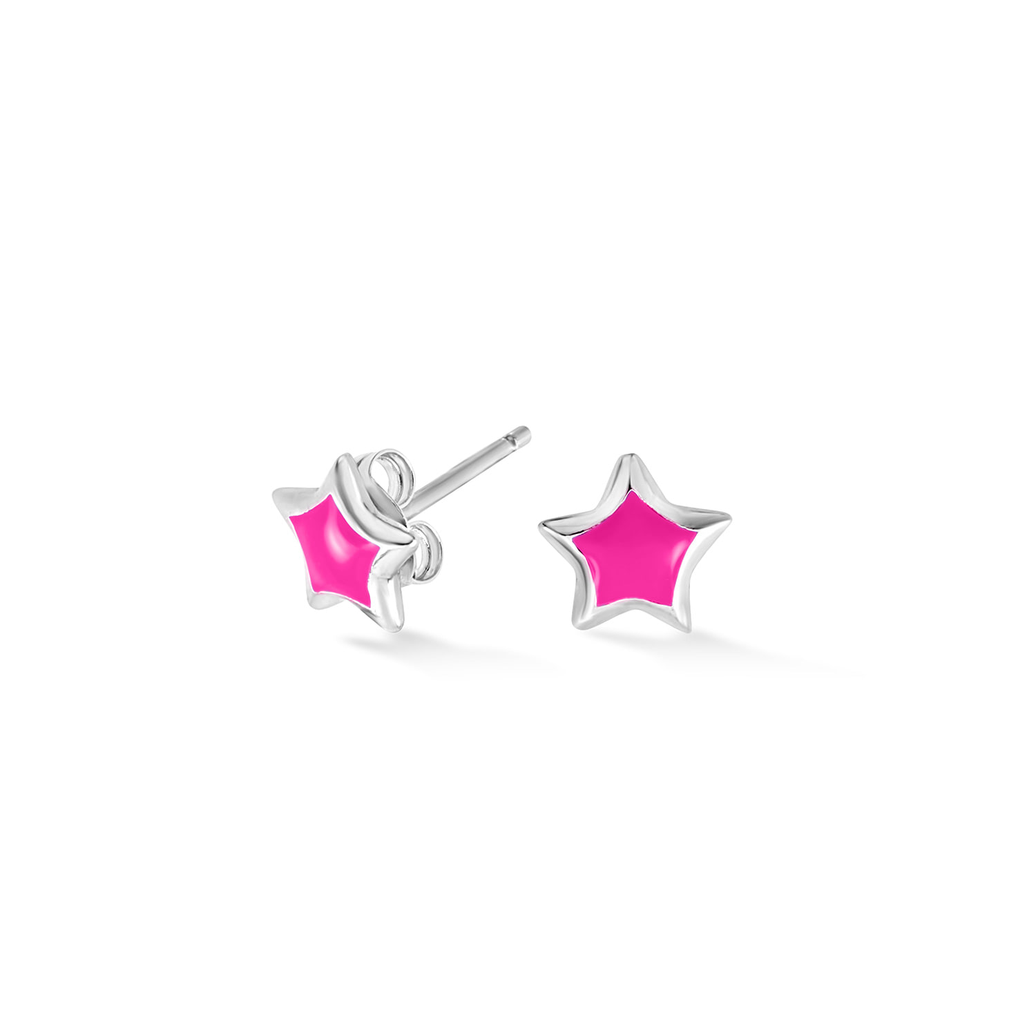 Dower & Hall Women's Silver / Pink Pink Enamel Narrative Star Studs In Sterling Silver In Multi
