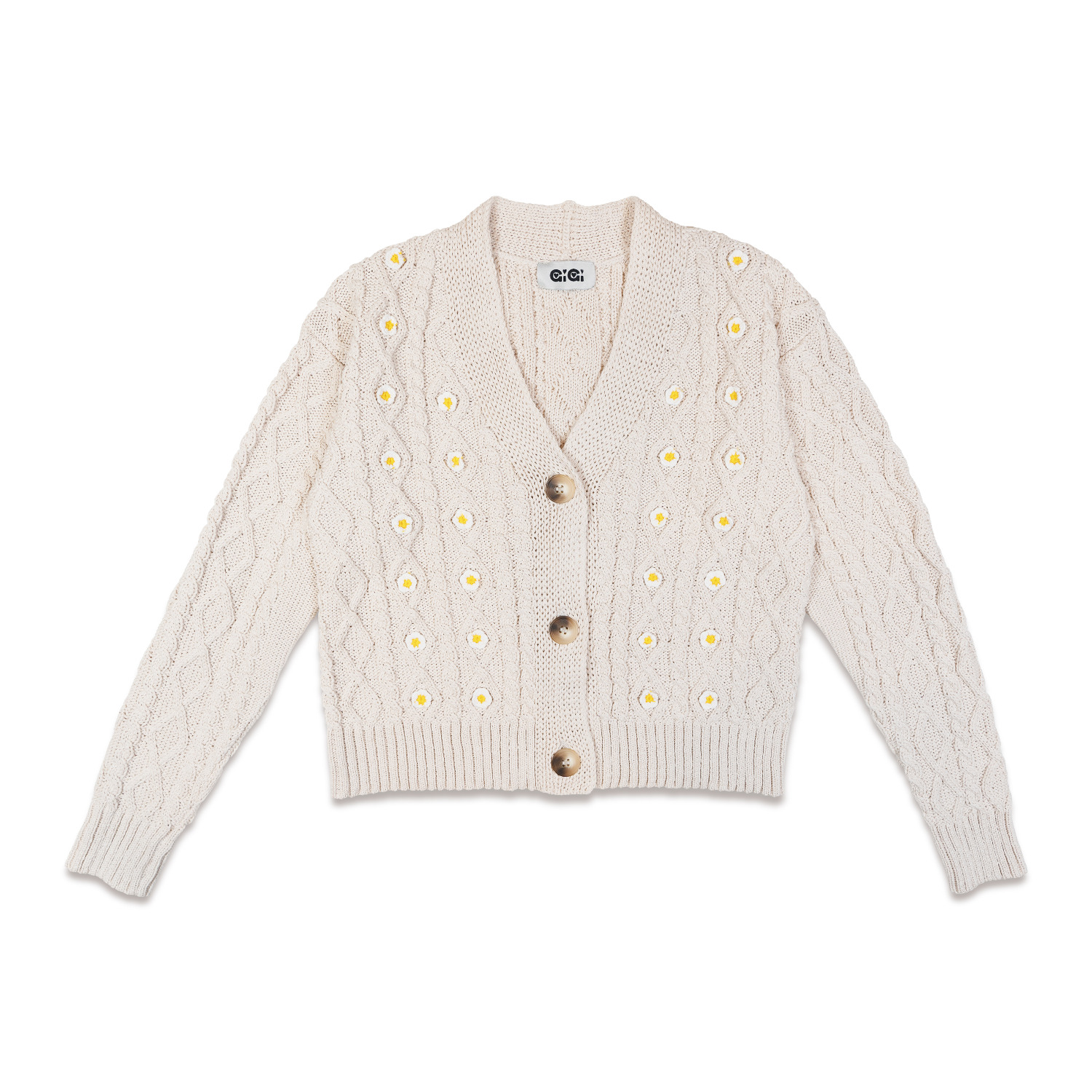 Gigi Knitwear Women's Neutrals Daisy Cotton Cardigan In Natural In Blue/white/yellow
