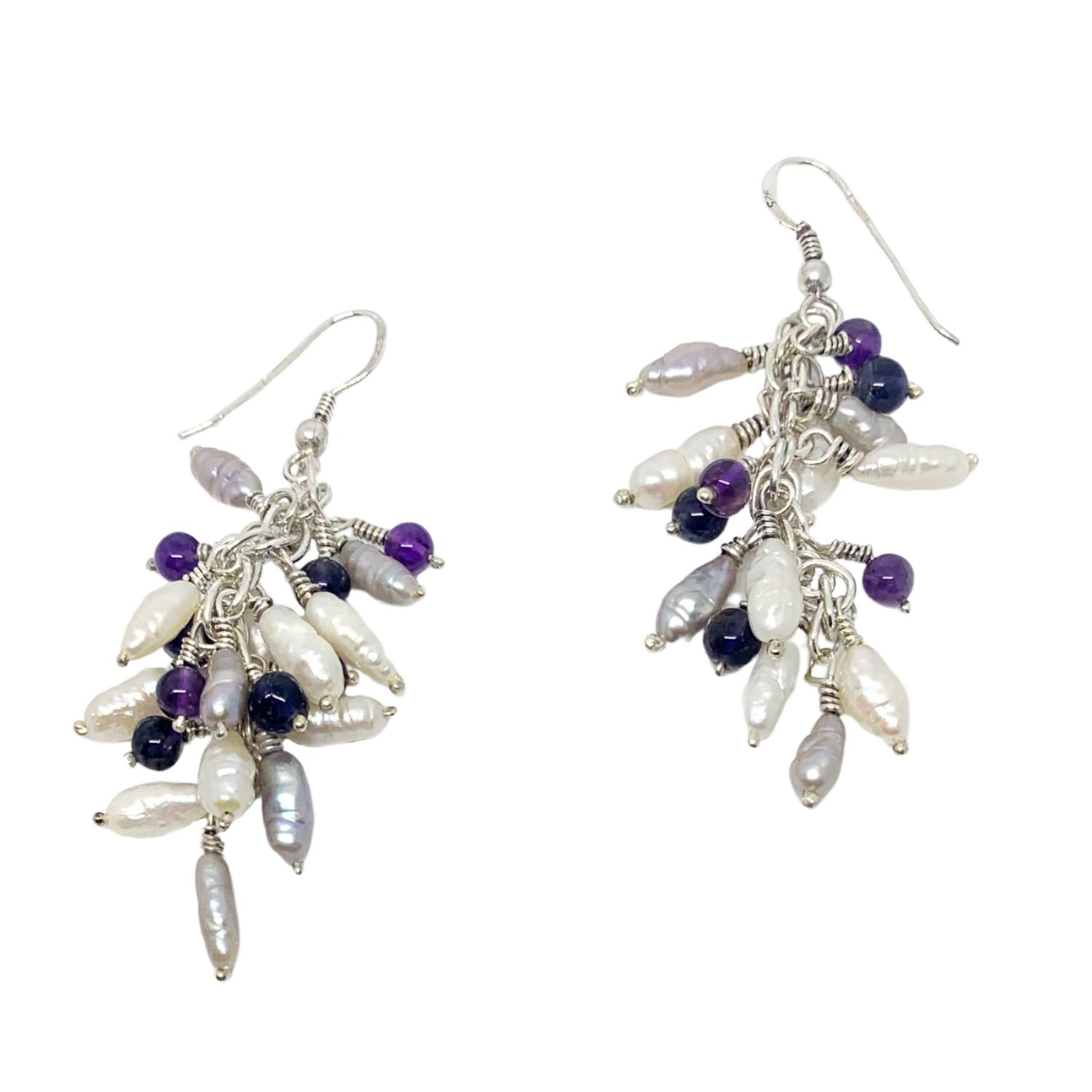Tg-jewellery By Tamara Gervasio Women's Silver / Pink / Purple Grappolo Dangle Silver Earrings Freshwater Pearls And Mix Gemstones O