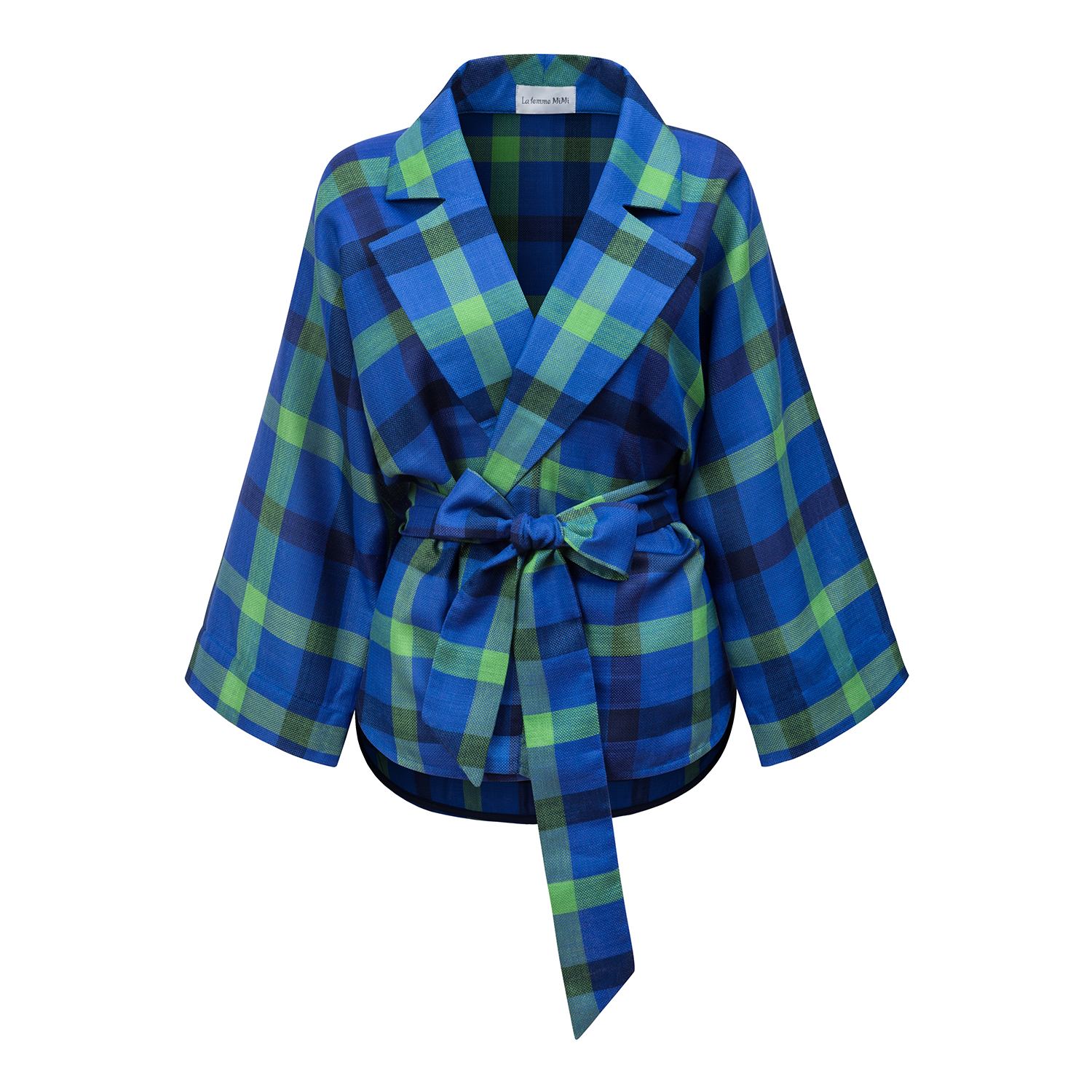 La Femme Mimi Women's Blue / Green Grass Green Kimono Blazer In Multi