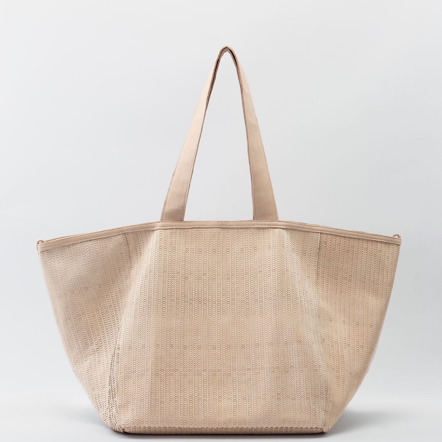Cream Perforated Leather Tote Bag- Beige Slouchy Large Bag | JUAN