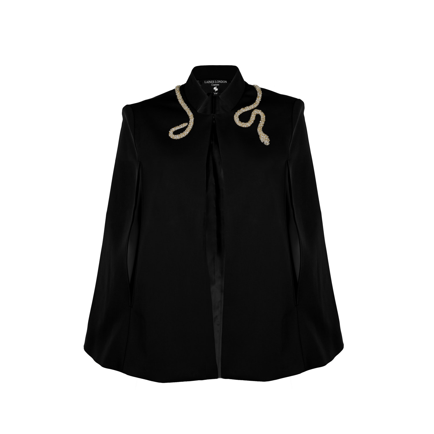 Laines London Women's Black Laines Couture Cape With Embellished Crystal & Pearl Wrap Around Snake