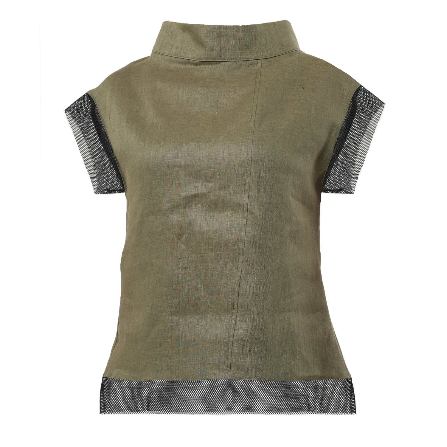 Metamorphoza Women's Turtleneck Linen Top In Khaki In Yellow