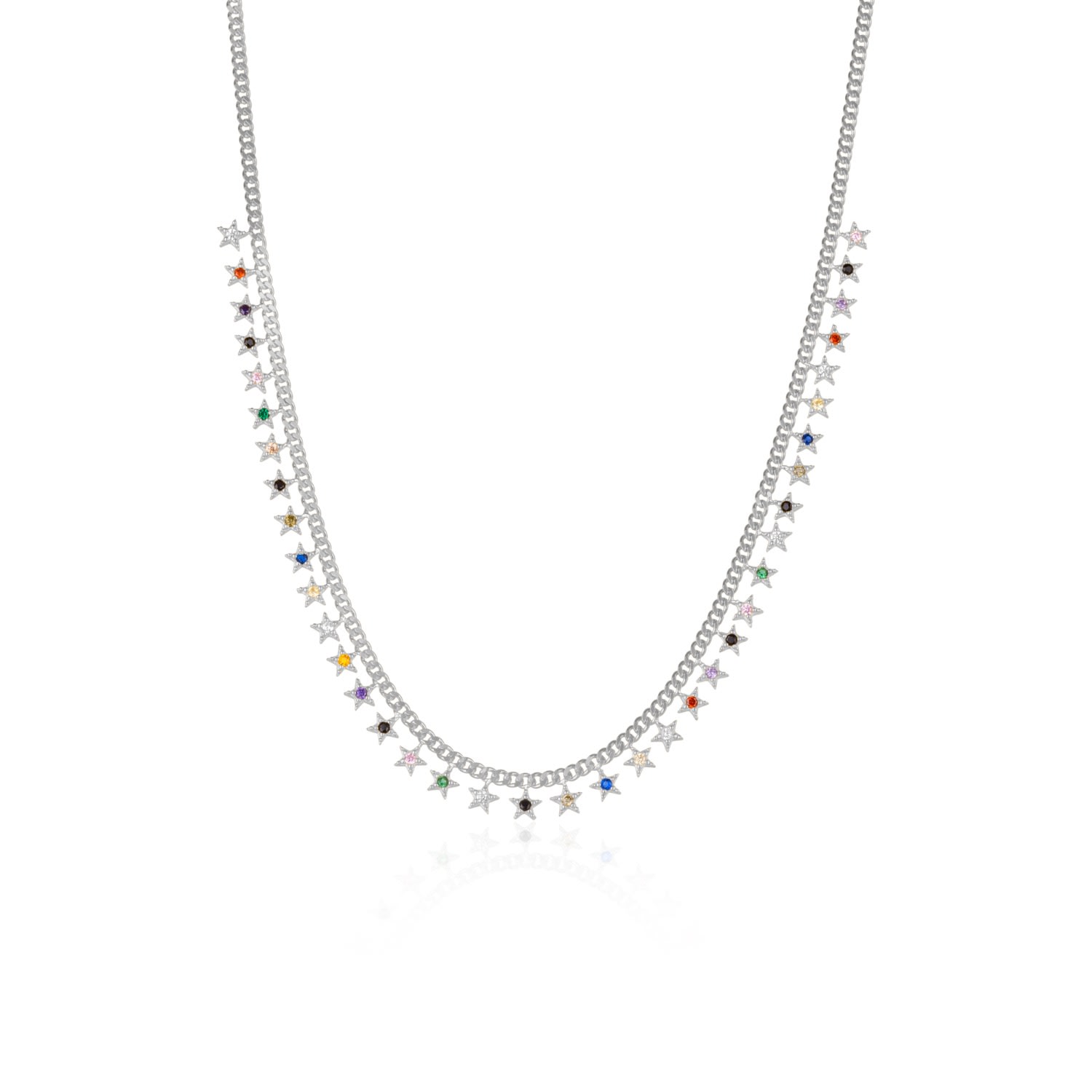 Spero London Women's Rainbow Multiple Star Sterling Silver Station Necklace - Silver In White