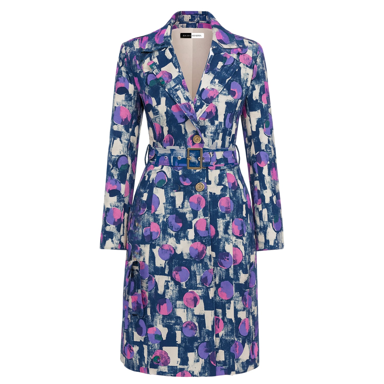 Richa Sharma Women's Blue / Pink Handcrafted Abstract Print Single Breasted Coat In Multi