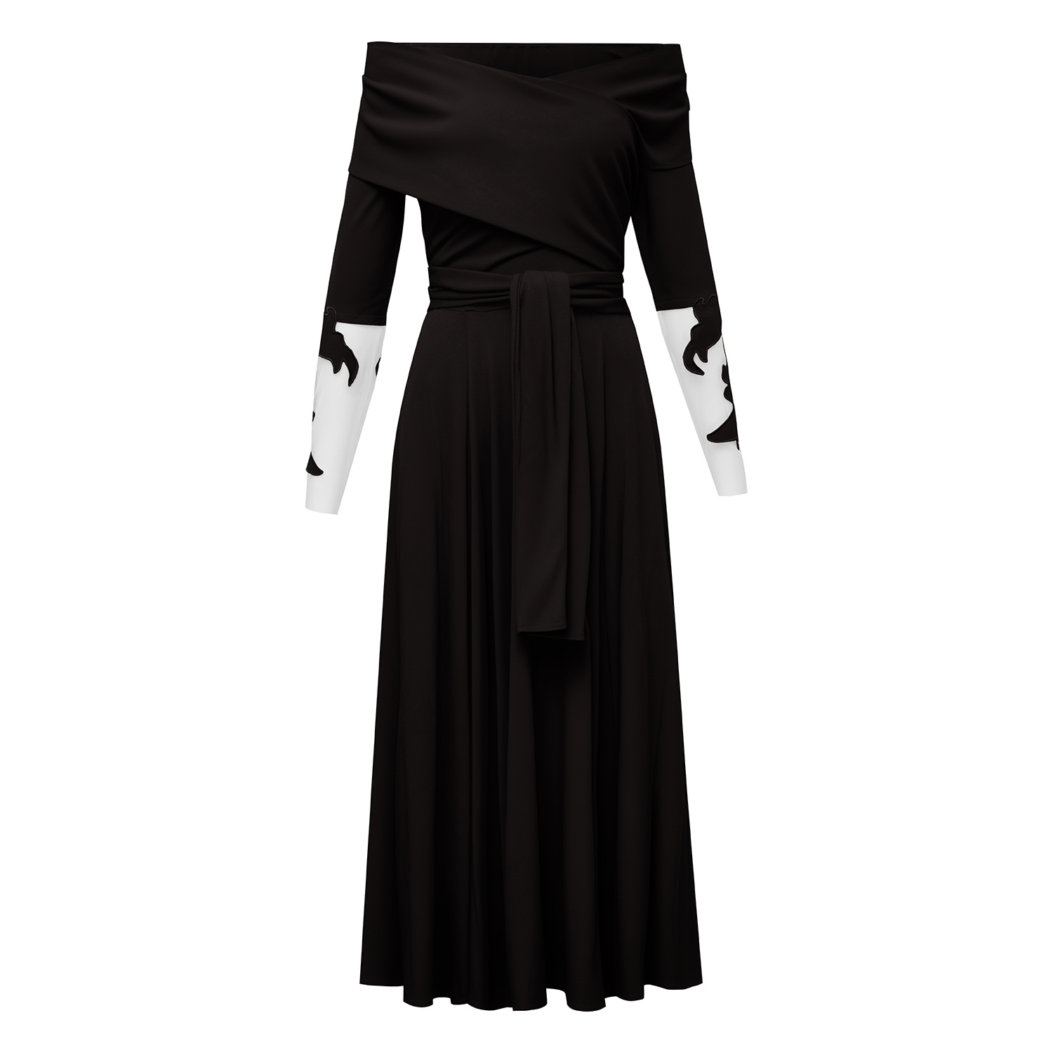 Alina Cernatescu Women's Rimini Black Flared Midi Dress With Embroidered Sleeves In Black