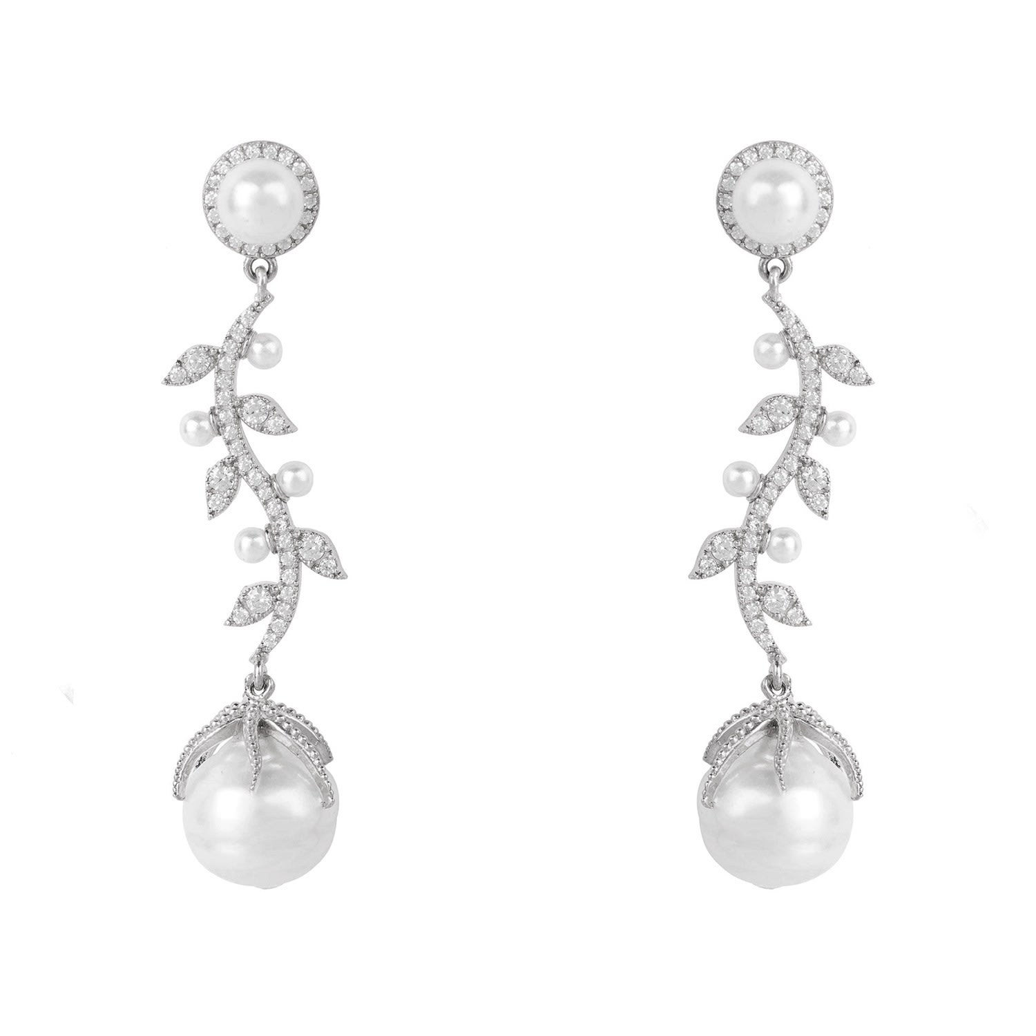 Women’s Baroque Pearl Trailing Flowers Earrings Silver Latelita