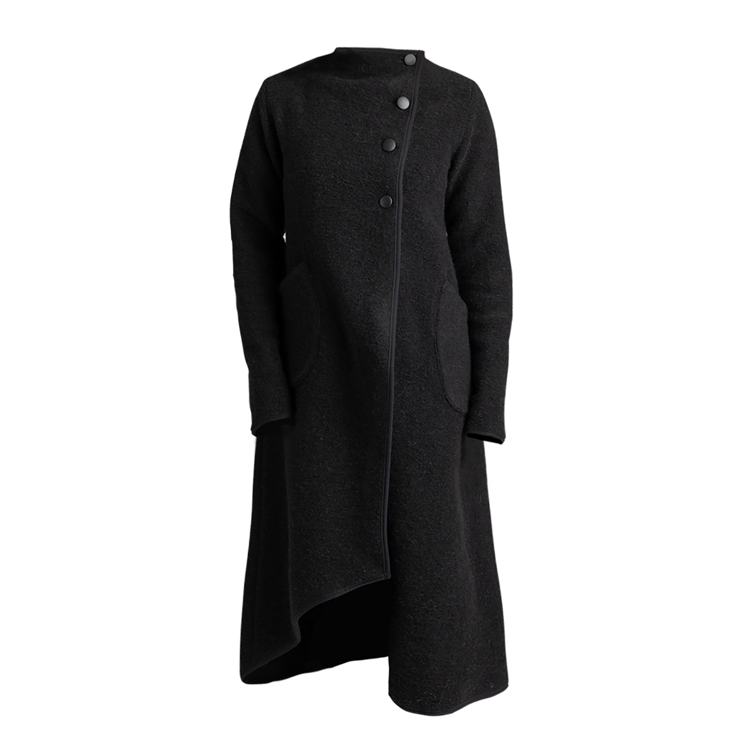 Wool Asymmetrical Wrap Cardigan Coat With Buttons And Pockets In
