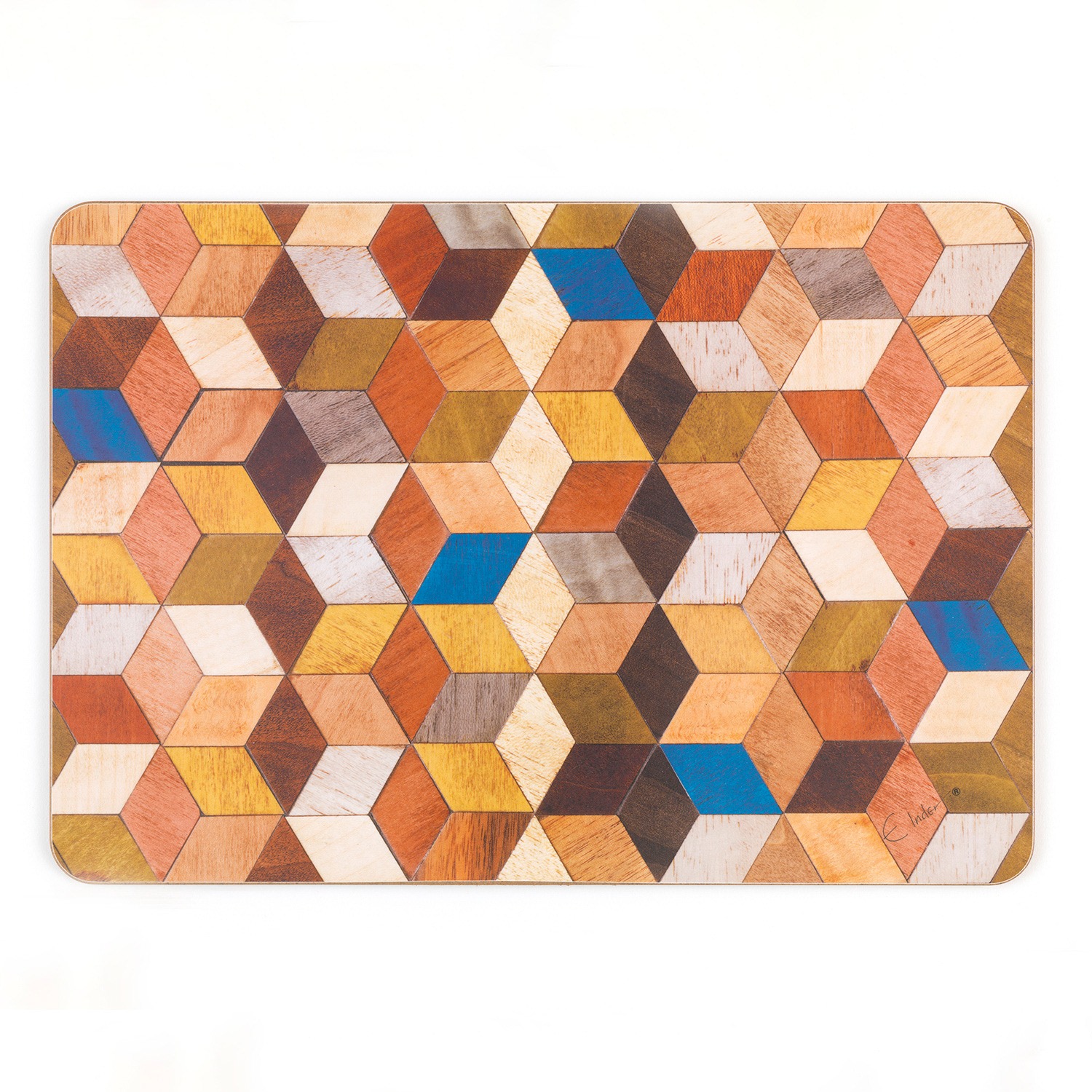 Yellow / Orange / Brown Four Large Placemats Set In Mid Century Style Geometric Design. Warm Autumn Colours. With Heat Resistant Melamine Coating. E. Inder Designs