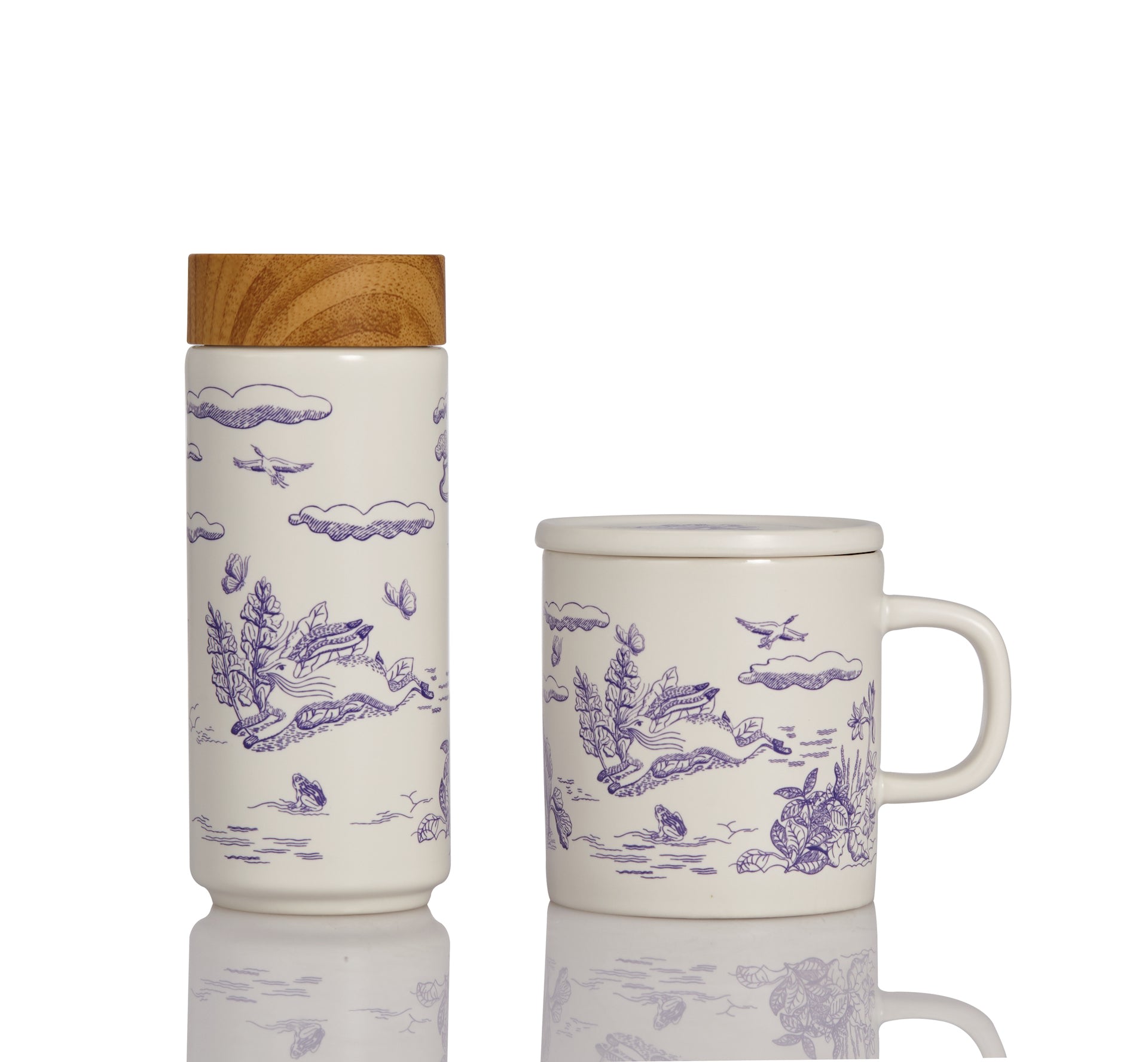 Yellow / Orange / White Magic Garden Travel Mug & Mug Gift Set - Purple & White Acera