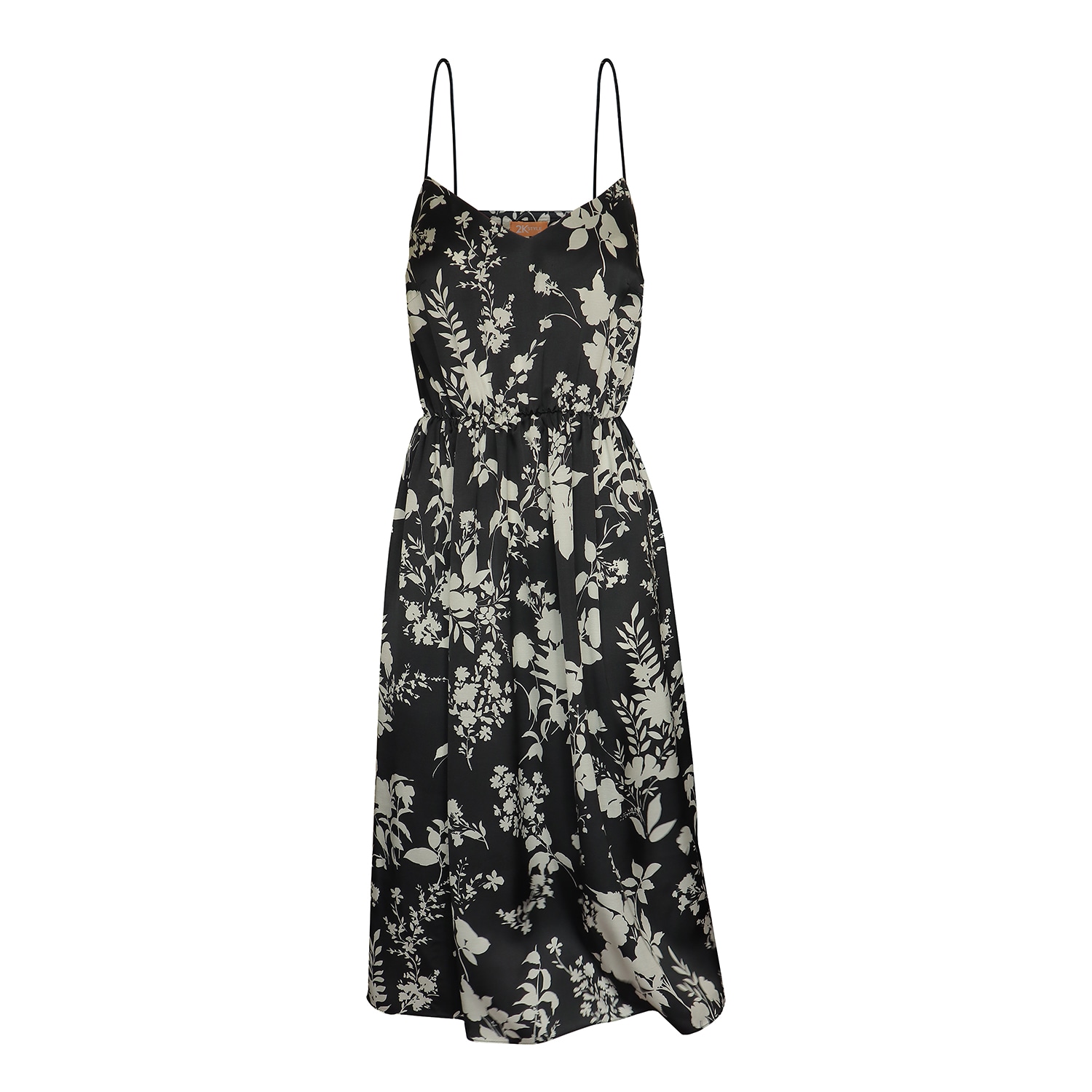 Women’s Black Florentia Satin Effect Midi Dress In Floral Print - Multicolor Medium 2Kstyle