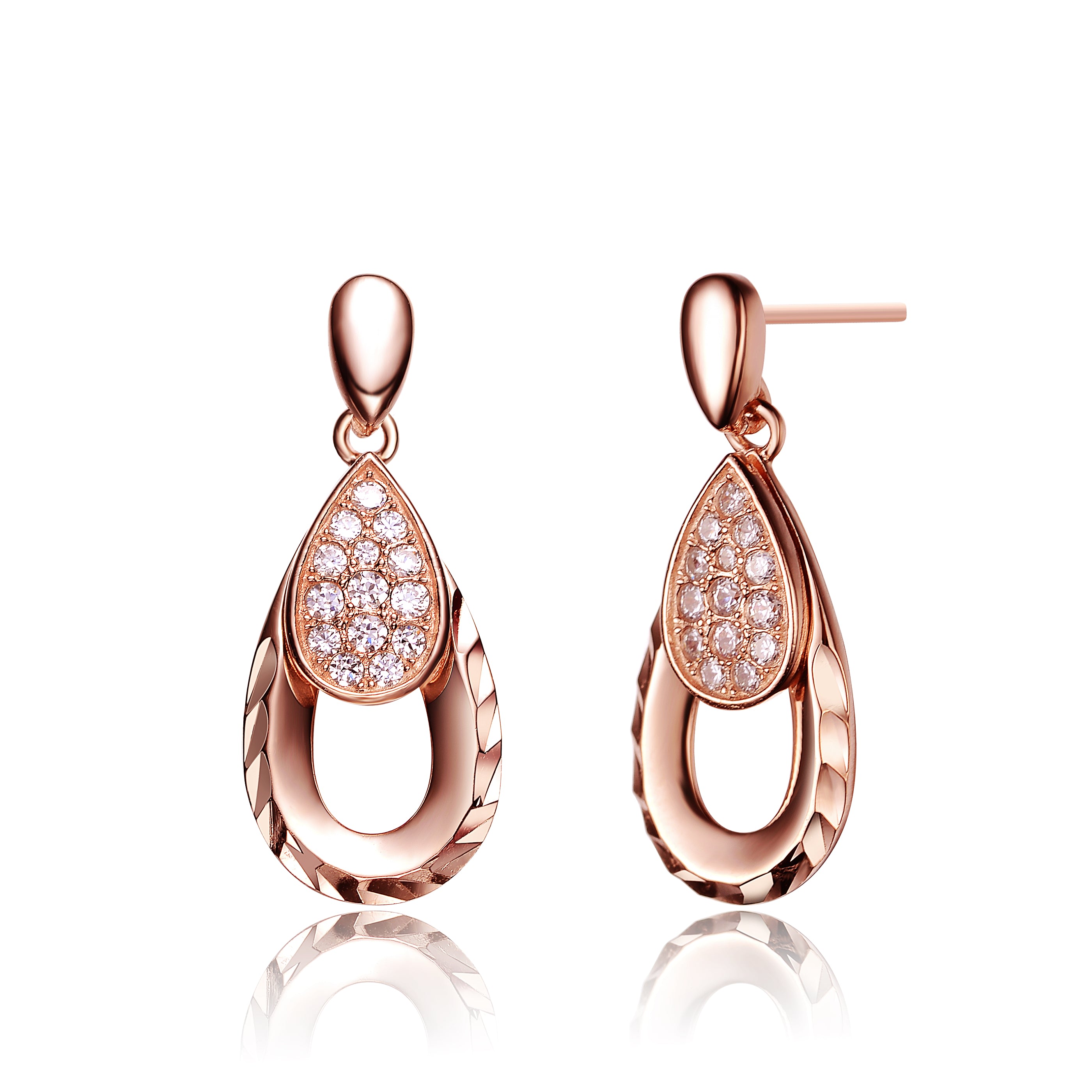 Women’s White / Rose Gold Marguerite Rose Plated Teardrop Earrings Genevive Jewelry