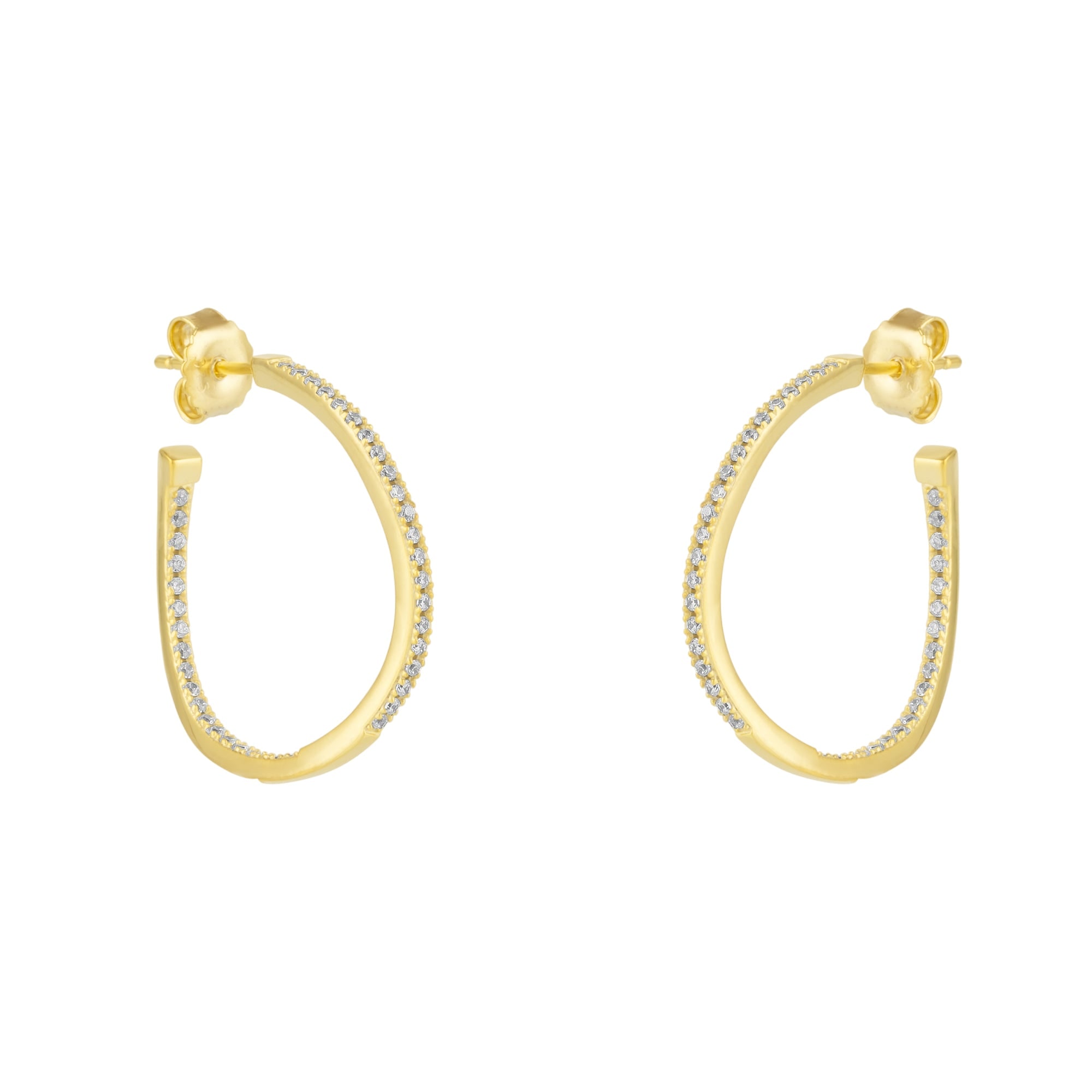 Spero London Women's Sterling Silver Large Wavy Stud Hoop Earring With Interior Gemstones - Gold