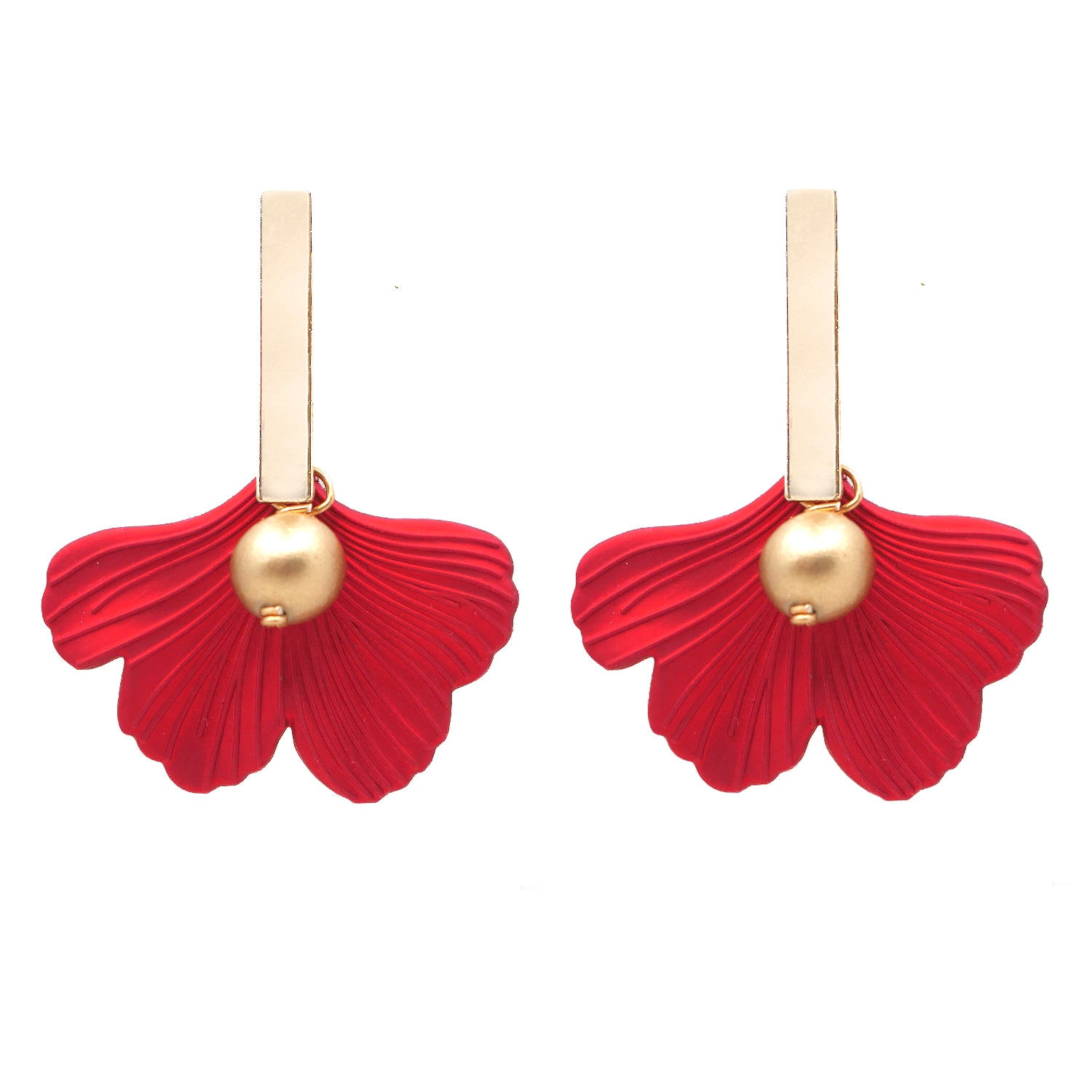 Women’s The Daphne Gold Bar & Red Ginkgo Statement Earrings Soli & Sun