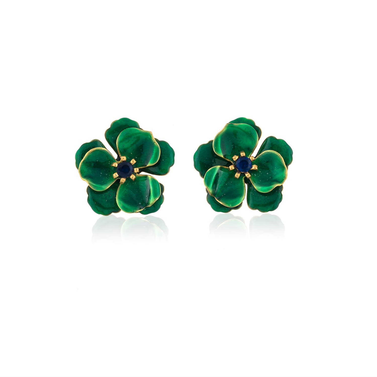 Green Viola Flower Earrings by Milou Jewelry