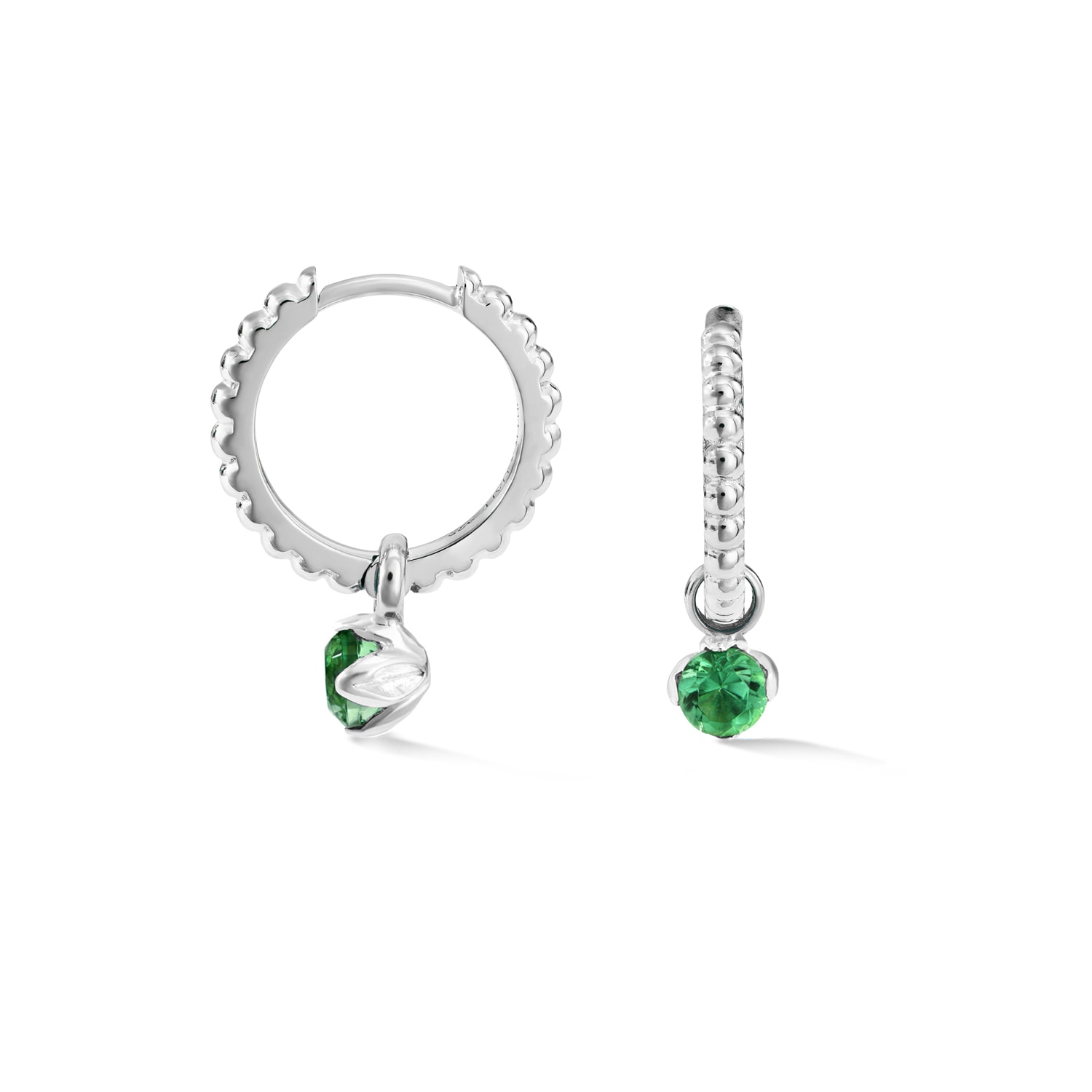 Dower & Hall Women's Green Garnet Charm On Large Dotty Orissa Hoops In Silver In Multi