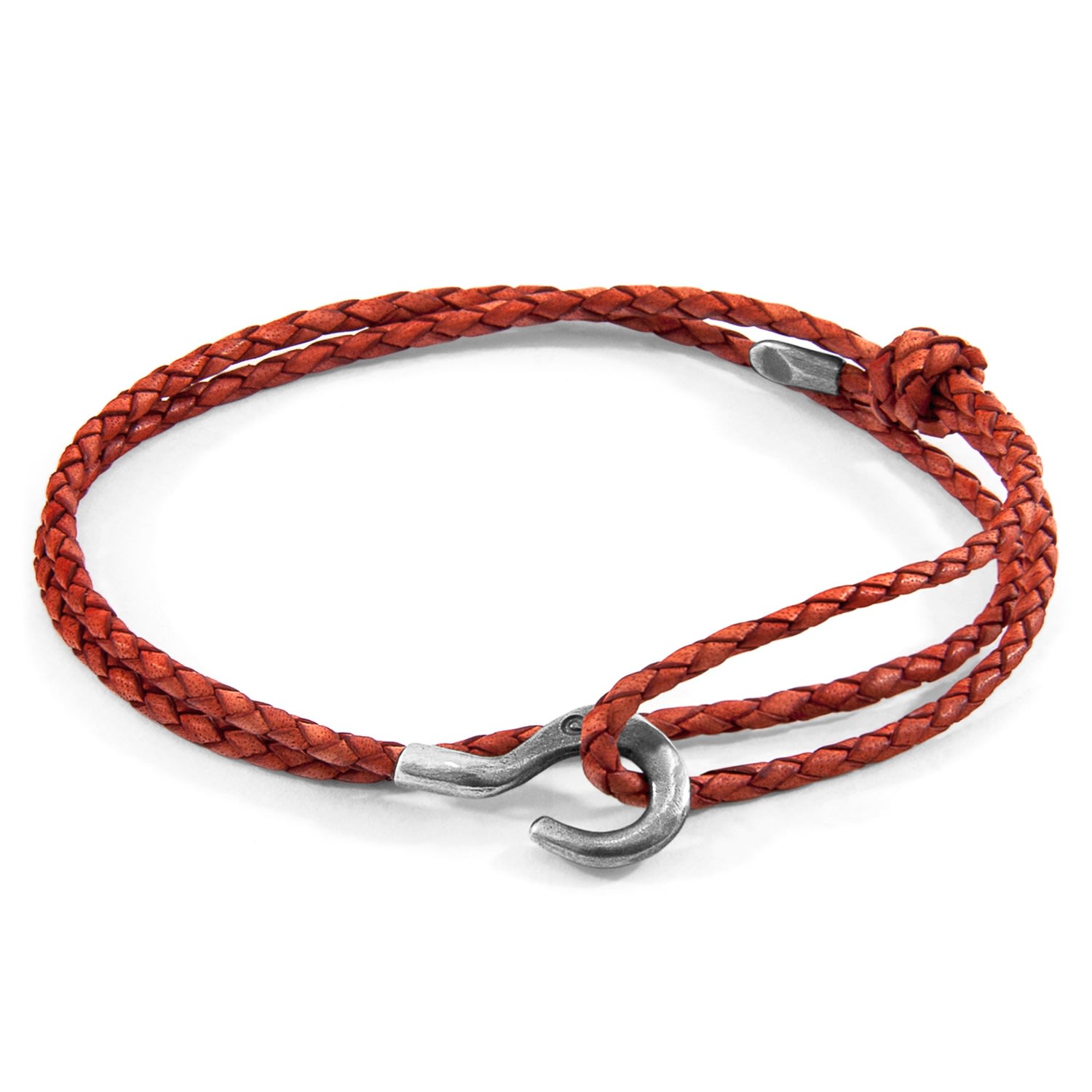 Men’s Amber Red Charles Silver & Braided Leather Skinny Bracelet Anchor & Crew