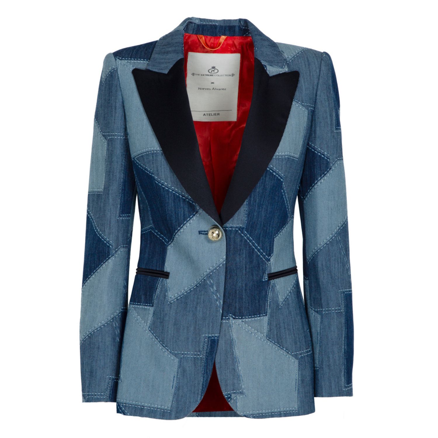 Women’s Blue Single Breasted Denim Cotton Blazer With Ornamental Flap Pockets Blossom Extra Small The Extreme Collection