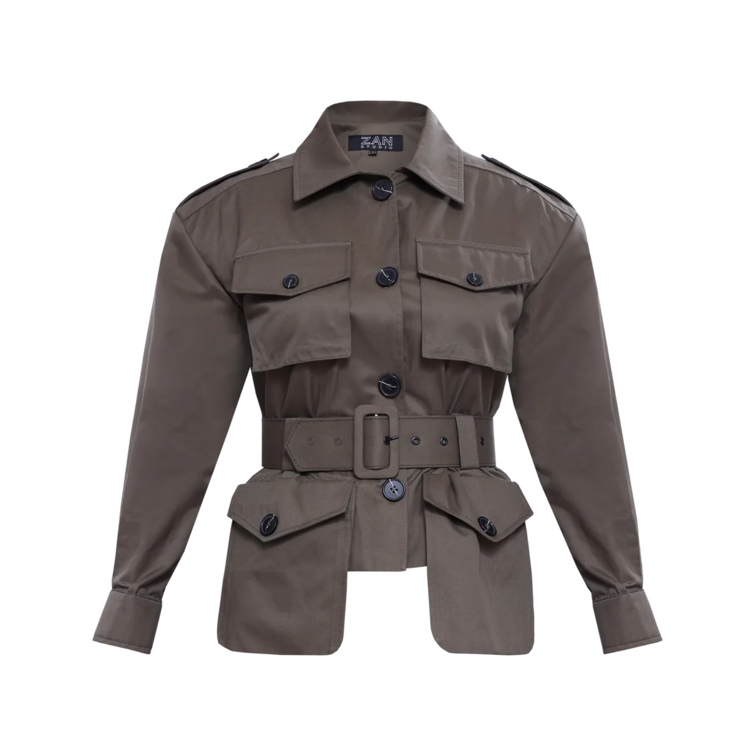 Zan Studio Women's Oversize Army Green Jacket With Belt In Green