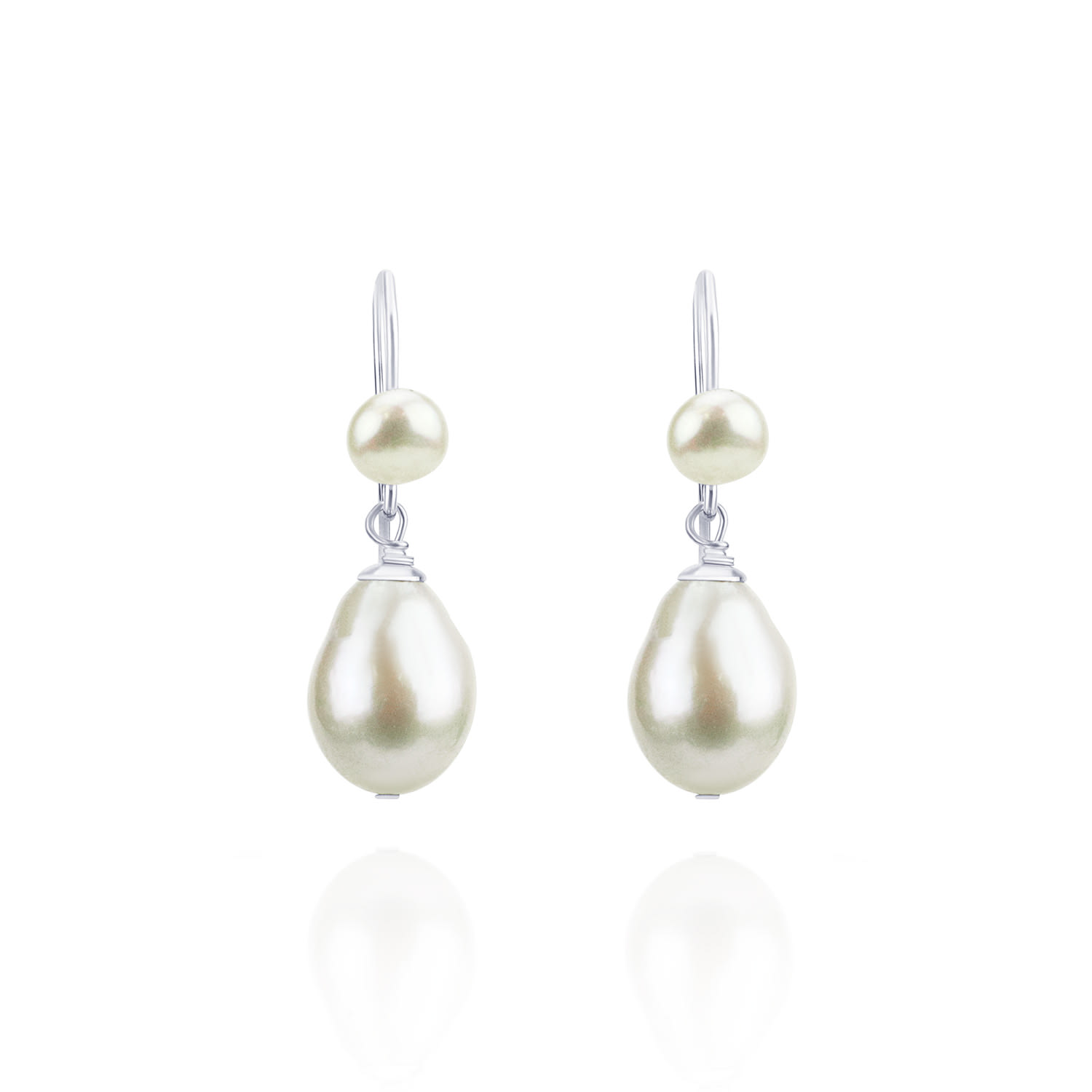 Mounir London Women's White / Silver Double Pearl Drop Earrings In Multi