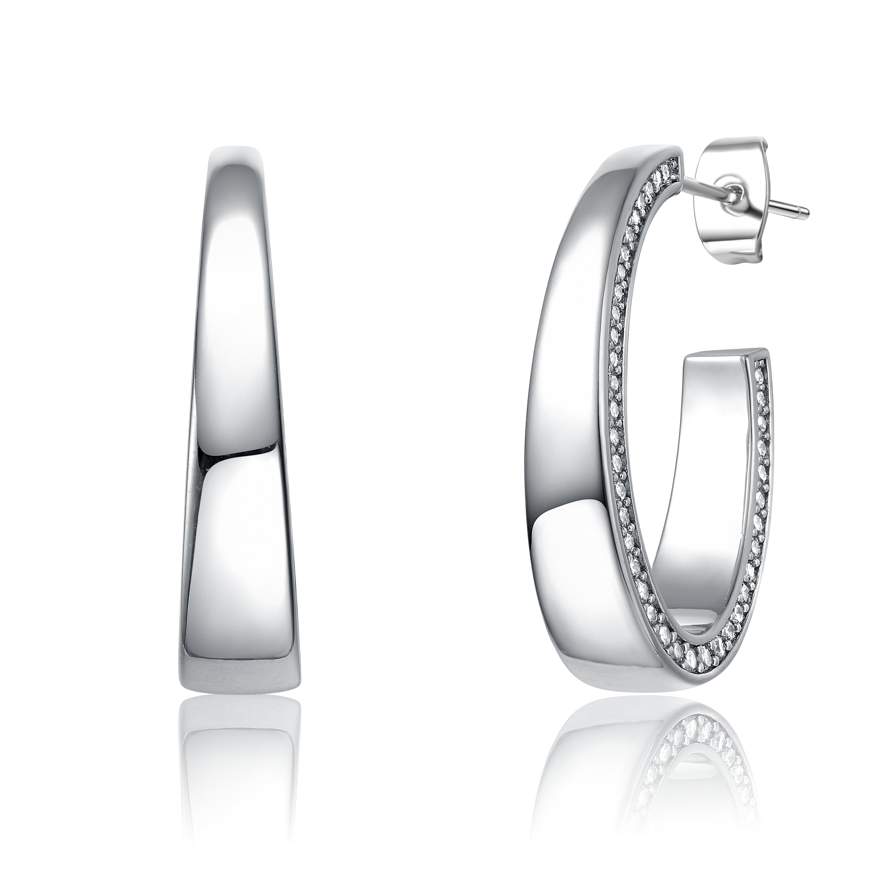 Genevive Jewelry Women's White Sterling Silver With Cubic Zirconia Tapered ¾ C-hoop Earrings In White