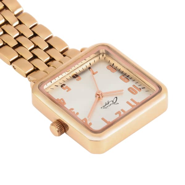 Bermuda Watch Company Annie Apple Square Silver/rose Gold Link Bracelet Watch In Bracelet