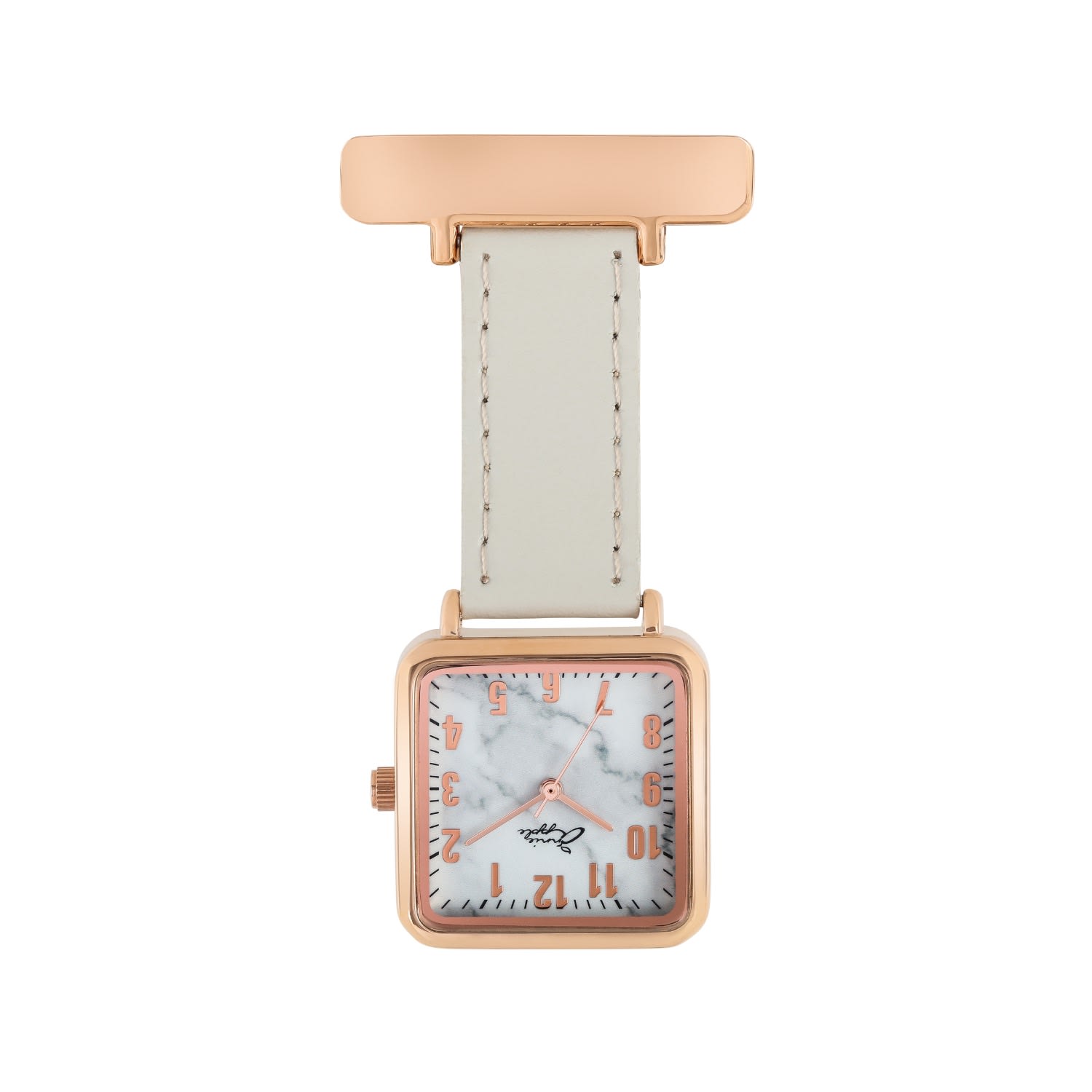 Bermuda Watch Company Women's Annie Apple Square Rose Gold & Marble Grey Leather Nurse Fob Watch In Gray