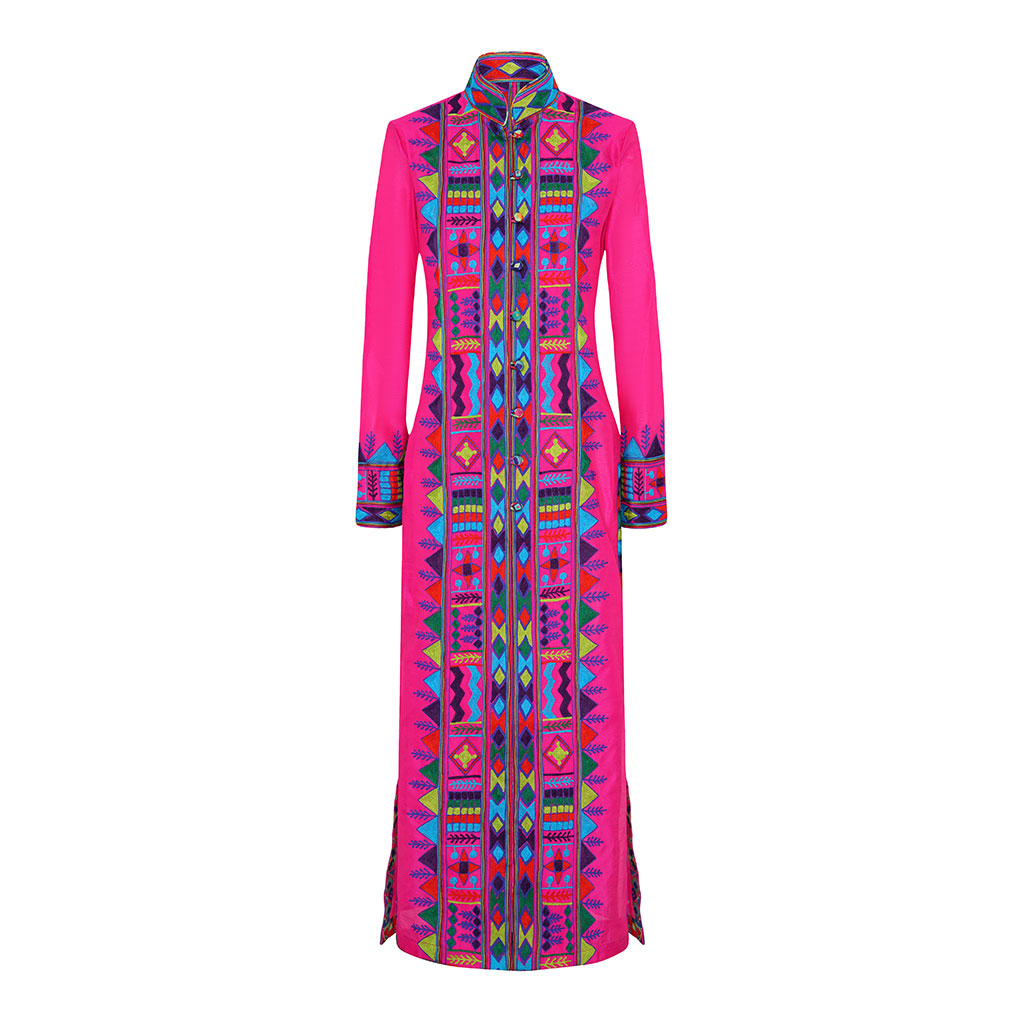 Women's Pink Embroidered Silk Nomad Long Coat | XXXL | Beatrice Von Tresckow
